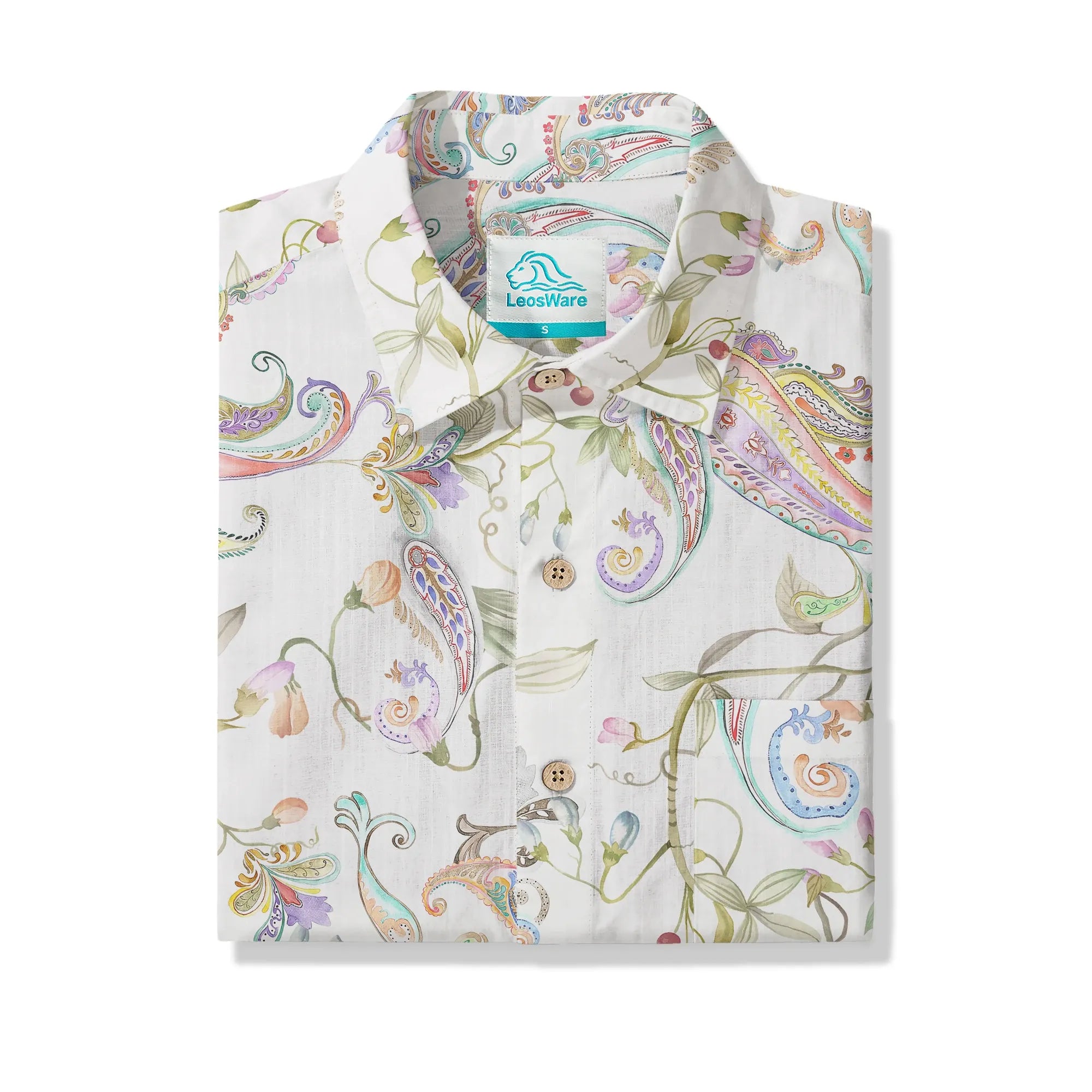 Lightweight green paisley garden shirt, button-up for men