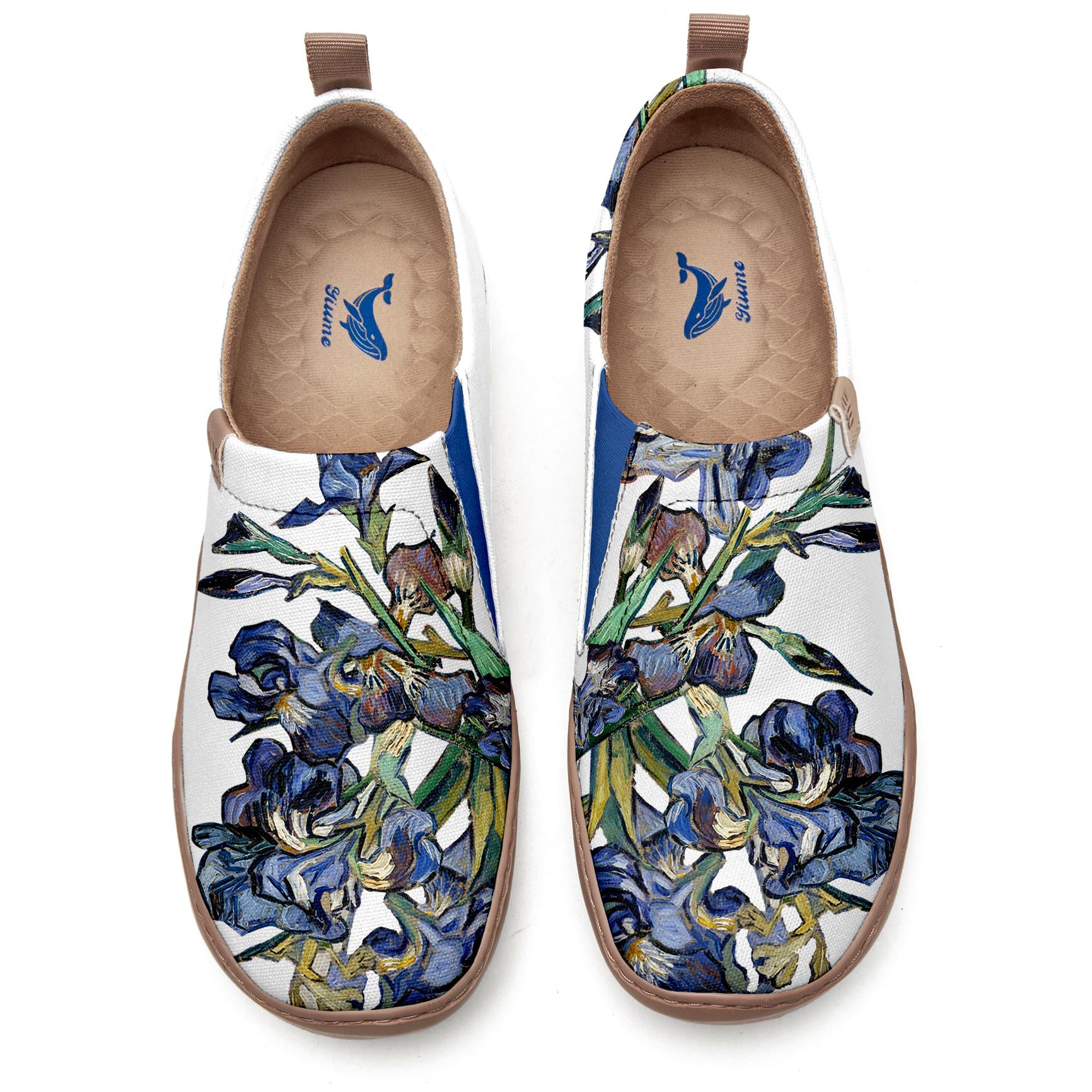 Yiume Women's Art Slip-On Casual Canvas Shoes Van Gogh's Irises Blue Painted,100% Cotton Vincent Van Gogh's Irises