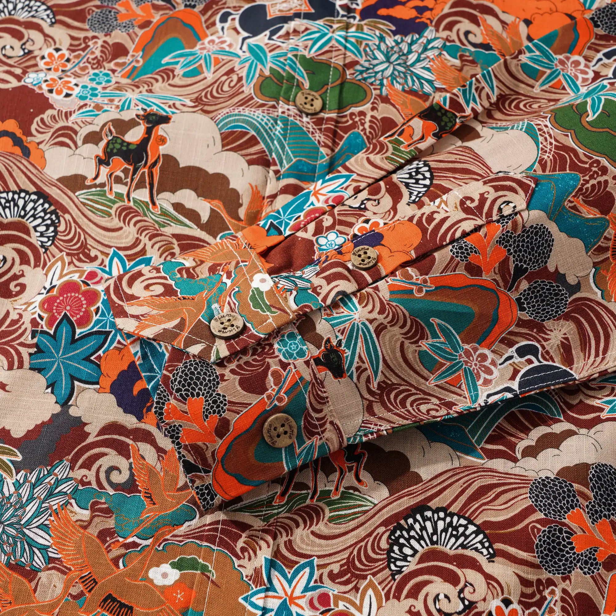 Men's Hawaiian Shirt Long Sleeve Button-down 100% Cotton Brown Aloha Fantasy On The High Seas