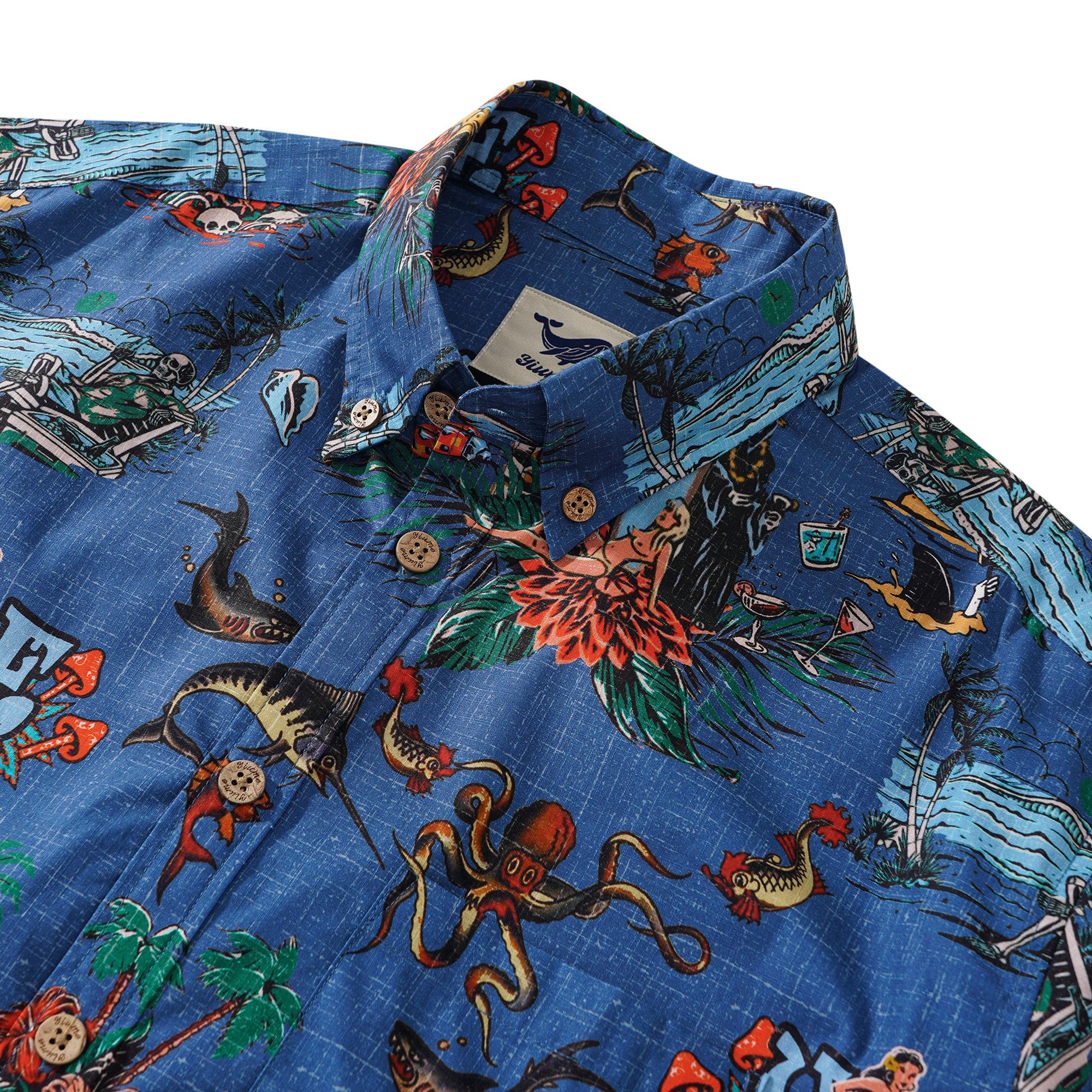 Men's Hawaiian Shirt Short Sleeve Button-down 100% Cotton Blue Aloha Hot Paradise Beach