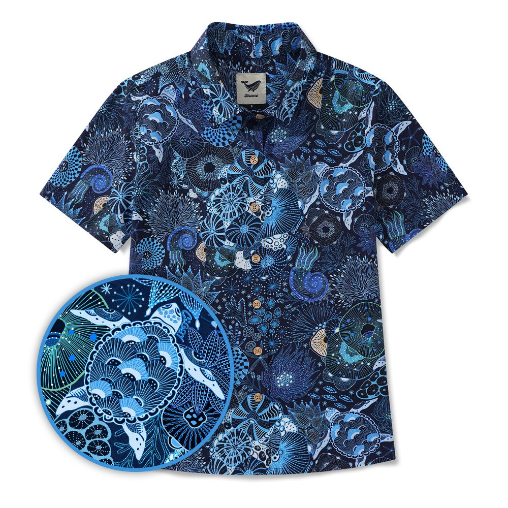 Women's Hawaiian Shirt Short Sleeve Button-up 100% Cotton Blue Aloha Reef Rules