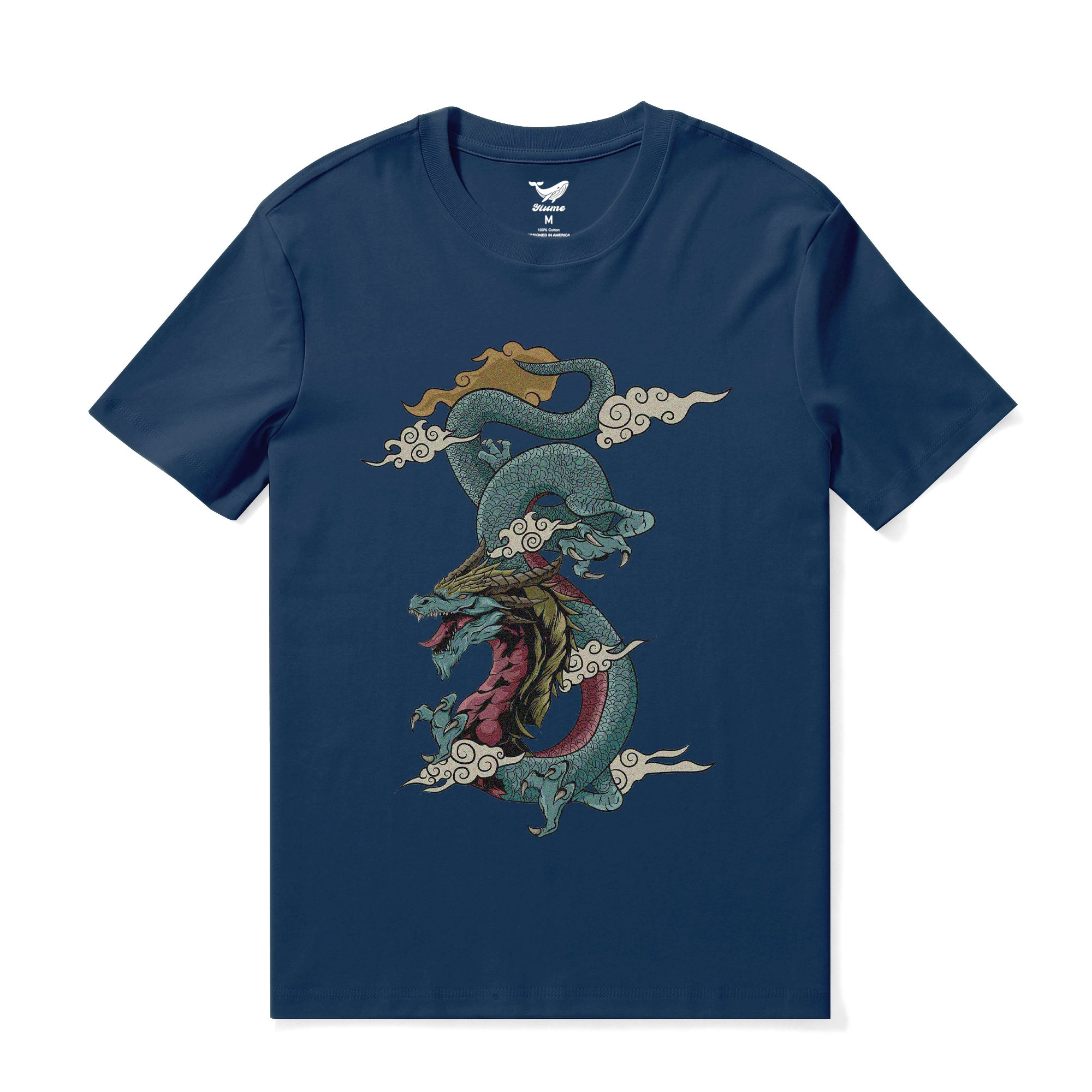 Hawaiian Tee For Men Dragon Soars Tee Crew Neck 100% Cotton - NAVY BLUE Dragon Soars - Navy Blue
