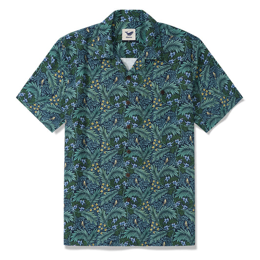 100% Silk Hawaiian Shirt For Men Foreat Mist Shirt Camp Collar - Silk Forest Mist (silk)
