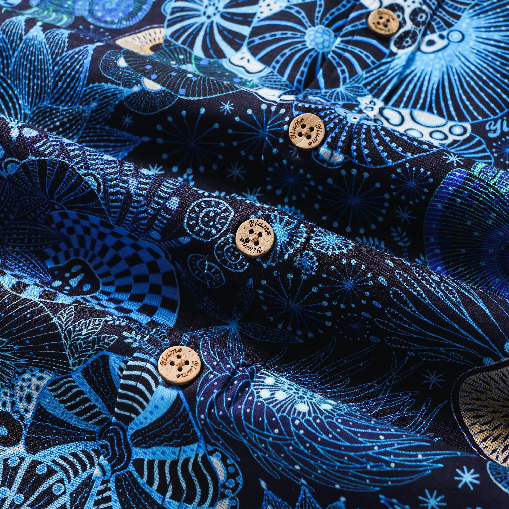 Men's Hawaiian Shirt Long Sleeve Button-down 100% Cotton Blue Aloha Reef Rules