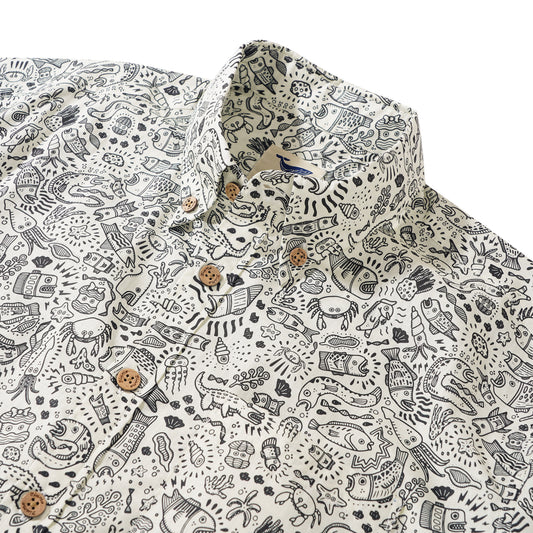 Men's Hawaiian Shirt Short Sleeve Button-down 100% Cotton Beige Aloha Fish-tissue By A Duck Amuck Media Llc