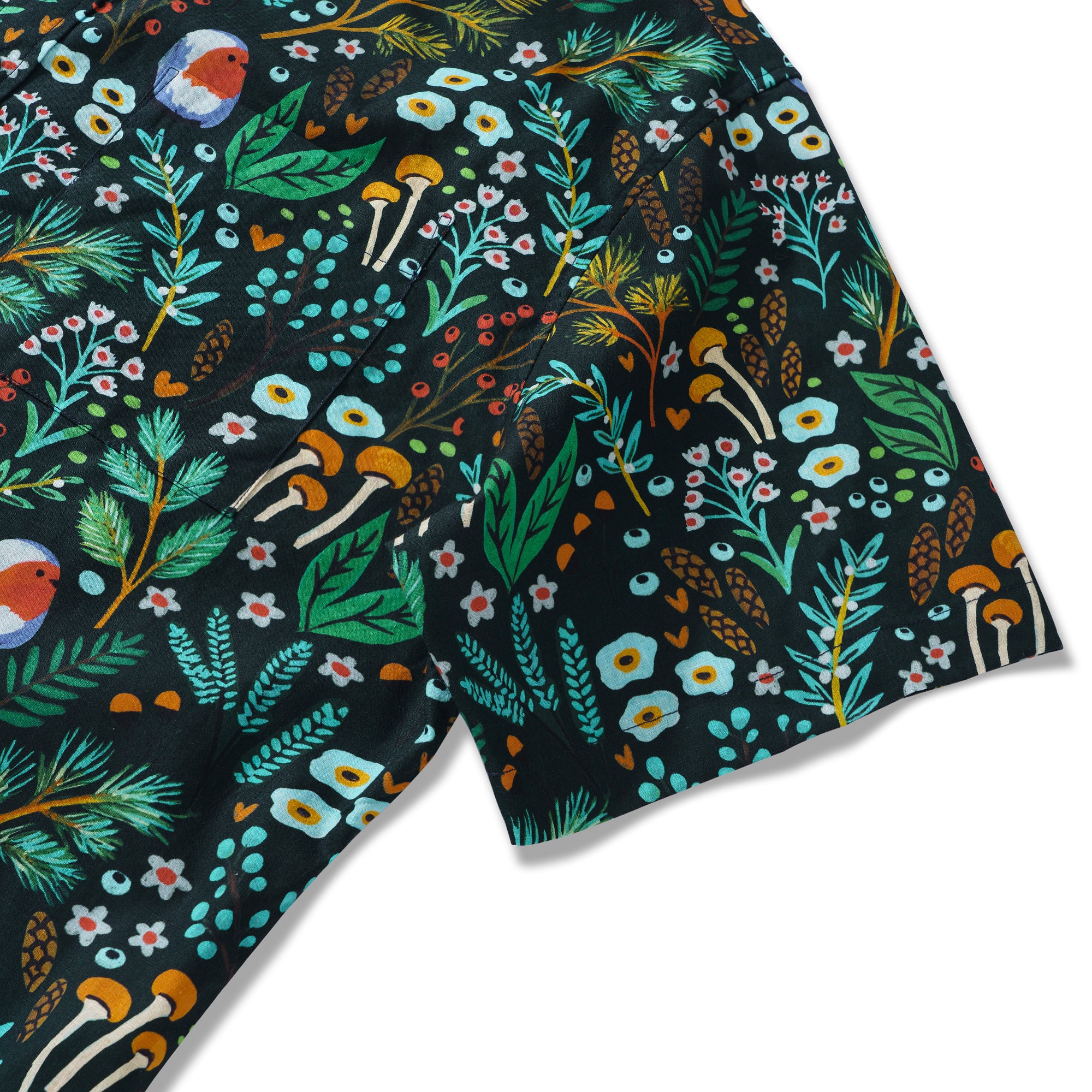 Woodland Walk von Shelley Aldrich 100% Baumwolle Herren Aloha Hawaiian Kurzarm Hemd mit Knöpfen