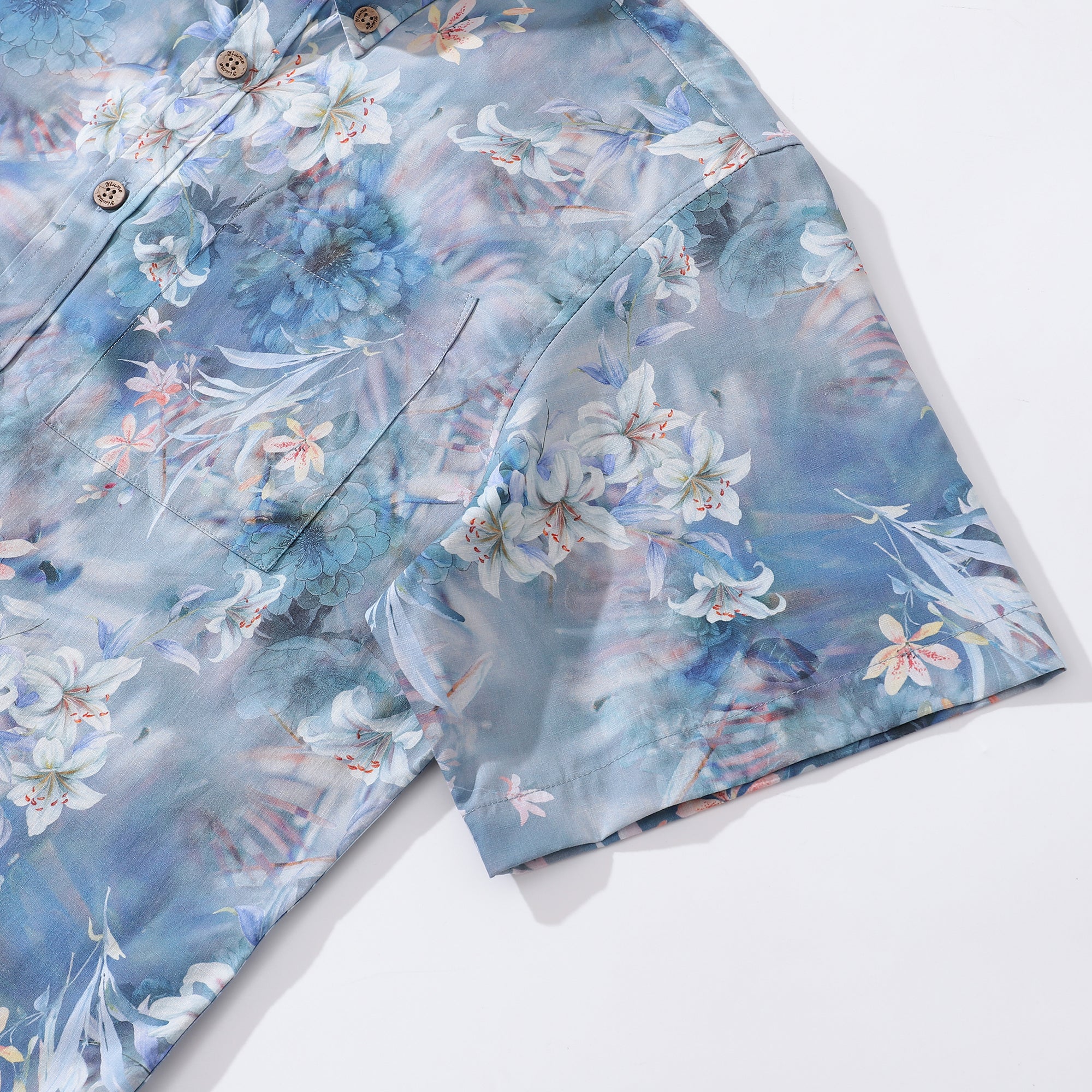 1950er Jahre Hawaiian Hemd für Männer Blumen-Button-Down-Hemd Kurzarm 100% Baumwollhemd Blumenflüschter im Nebel