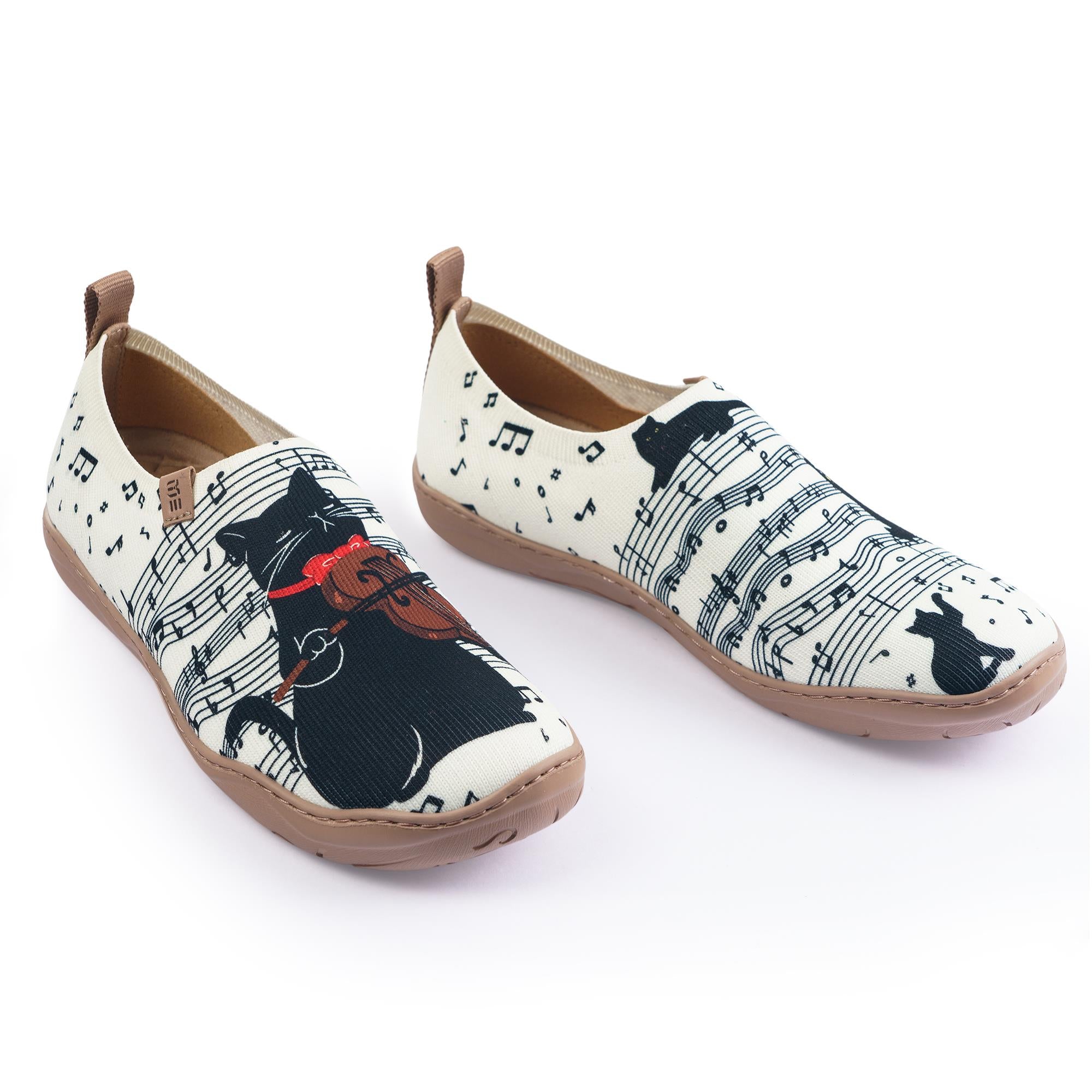 Yiume Women's Art Slip-On Shoes Comfortable Breathable Knit Casual Footwear,Black Cat Melody