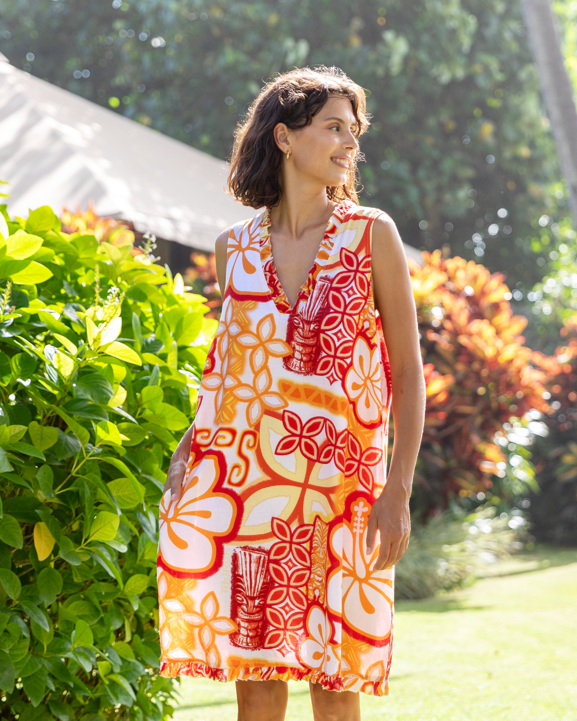 Hawaiian Dress For Women Summer Vacation Dress Tikirob Designer V-Neck Dress Tikirob Dress