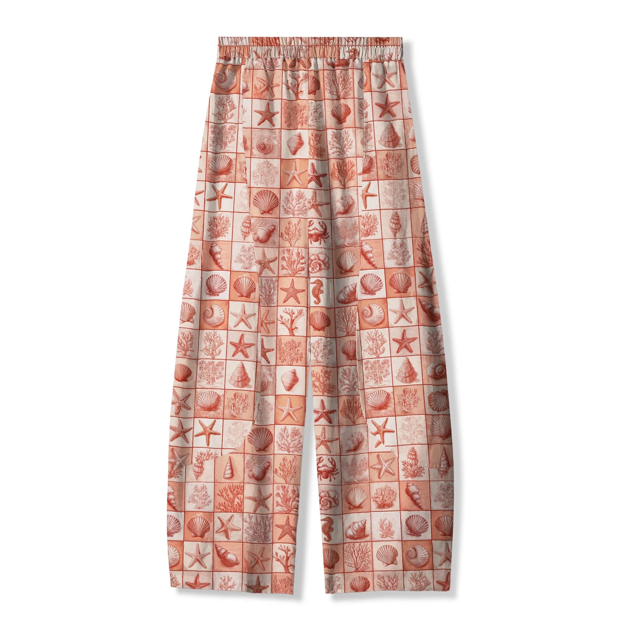 Aloha Coral Red Ocean Grid Women's Pants for beach