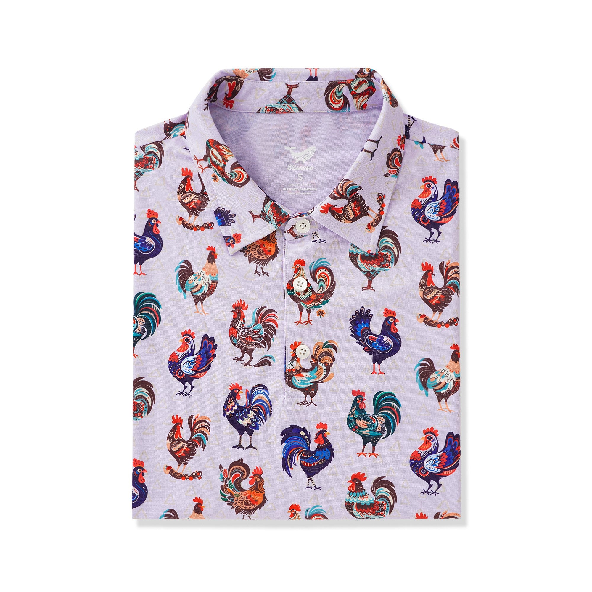 Men's Hawaiian Polo Shirt Short Sleeve 83% Recycled polyester 17% Spandex Yellow Aloha Rooster & Hibiscus