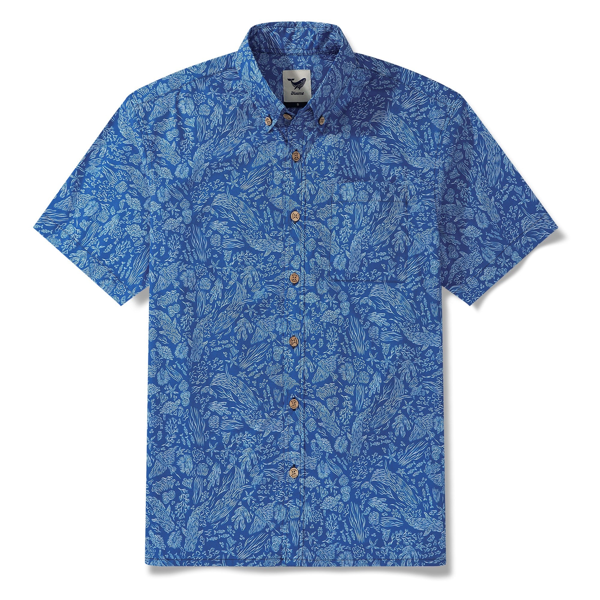 Herren-Hawaiian-Hemd Kurzarm-Button-Down 100% Baumwollblau Aloha All ist Wasser und Wasser ist alles von Circe Oropeza