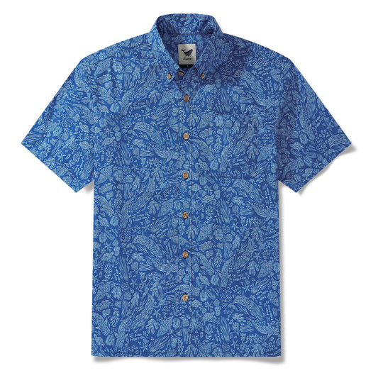Men's Hawaiian Shirt Short Sleeve Button-down 100% Cotton Blue Aloha All is water and water is all By Circe Oropeza