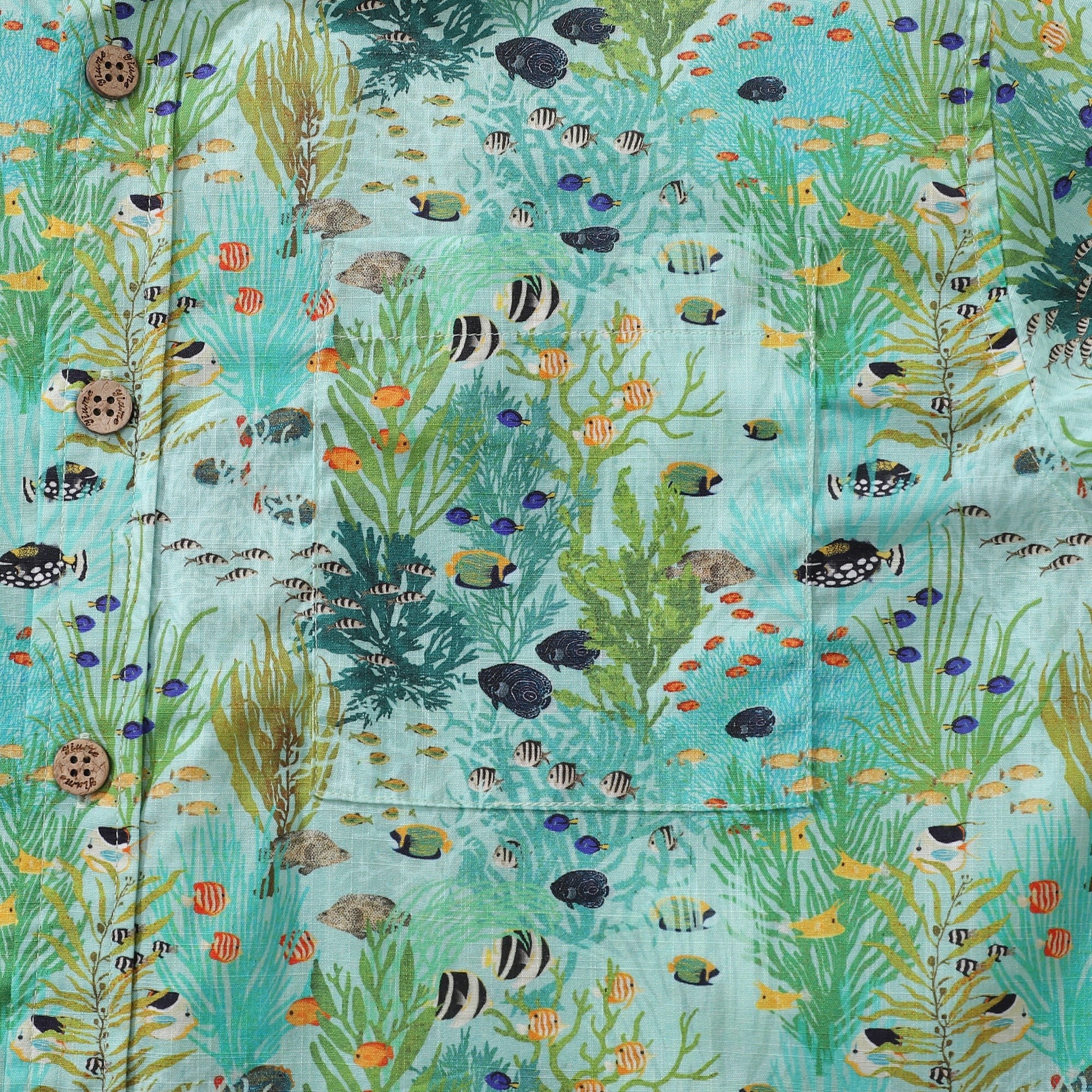 Grünes Hawaiianisches Hemd für Männer Tropische Fisch Hemd Knopfverschluss Kurzarm 100% Baumwolle Hemd