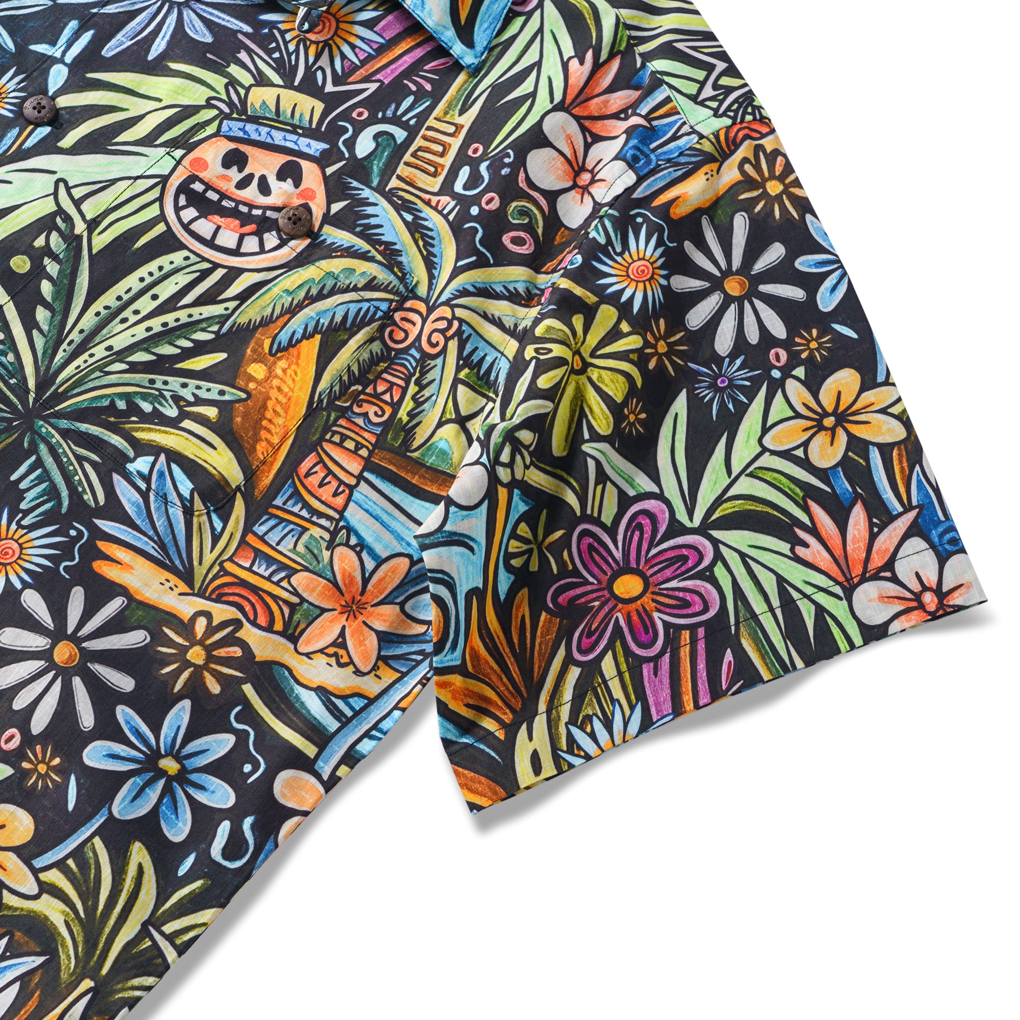 Tropisches Tiki Hawaiian Shirt 100% Baumwolle Herren Kurzarm Camp Kragen Aloha Shirt