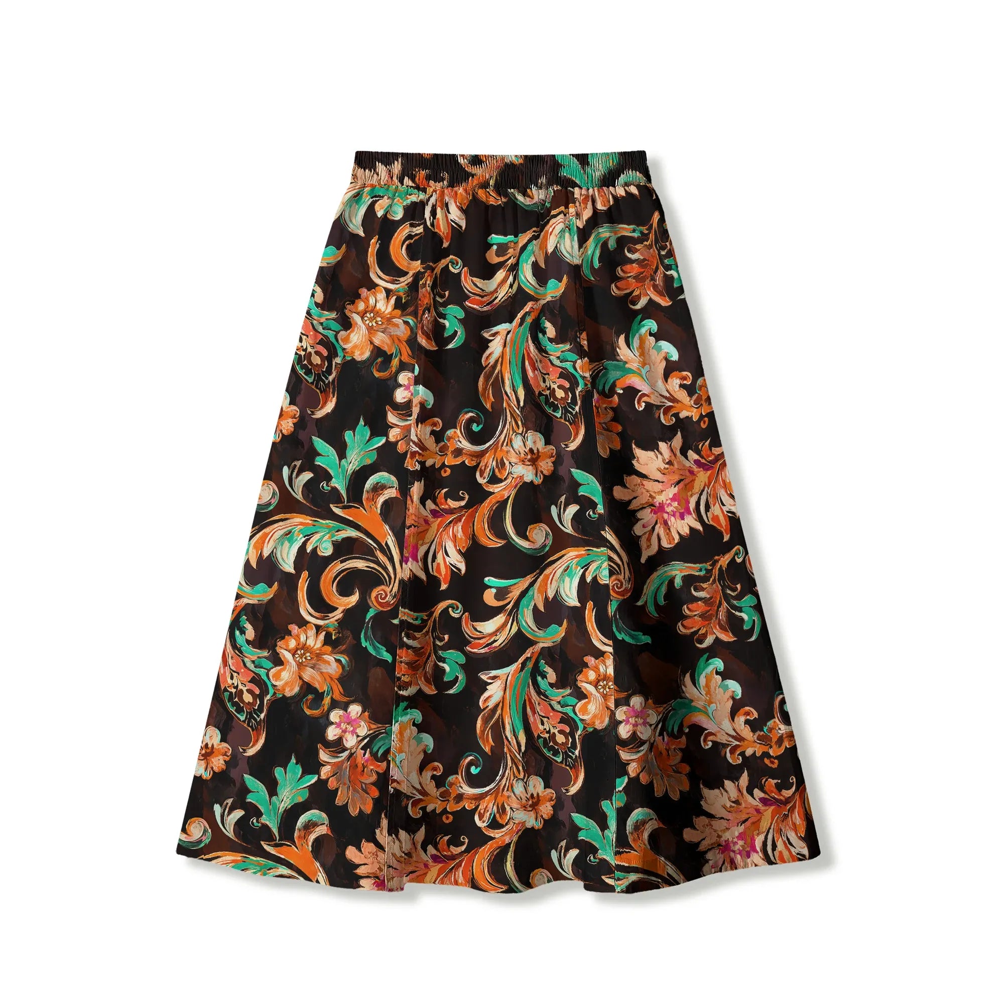Fiery Blossoms skirt, Mediterranean-inspired, cotton
