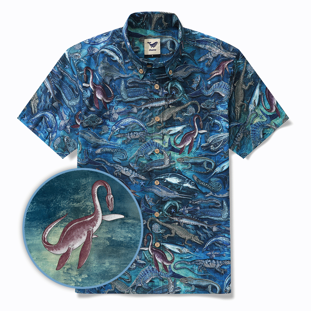 Chemise hawaïenne masculine bouton à manches courtes 100% coton bleu aloha océan rêves
