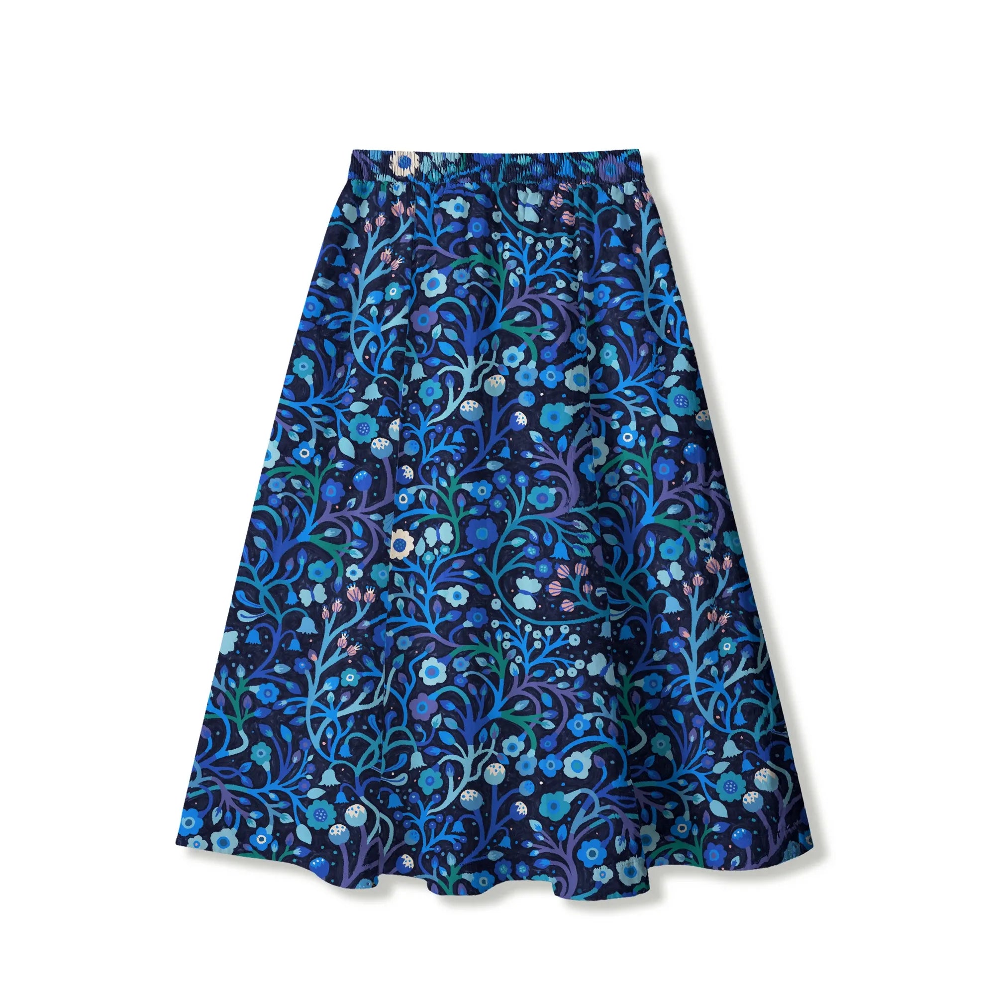 Women's skirt with pockets, hand-painted floral design