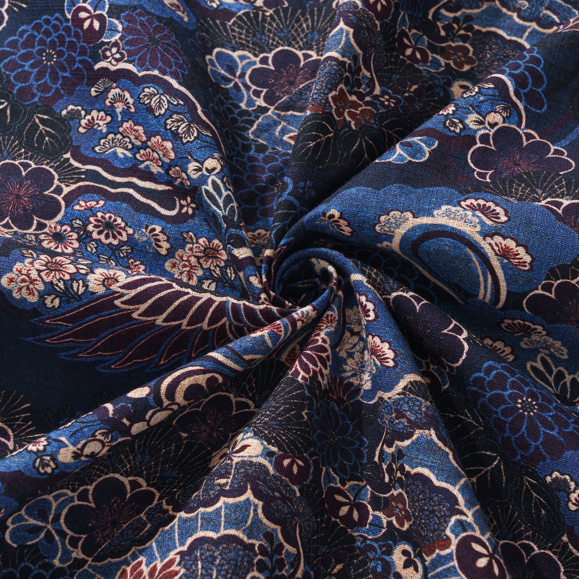 Chemise à manches longues à boutons Aloha hawaïenne pour homme en 100 % coton, couleur bleu nuit Crane Reverie