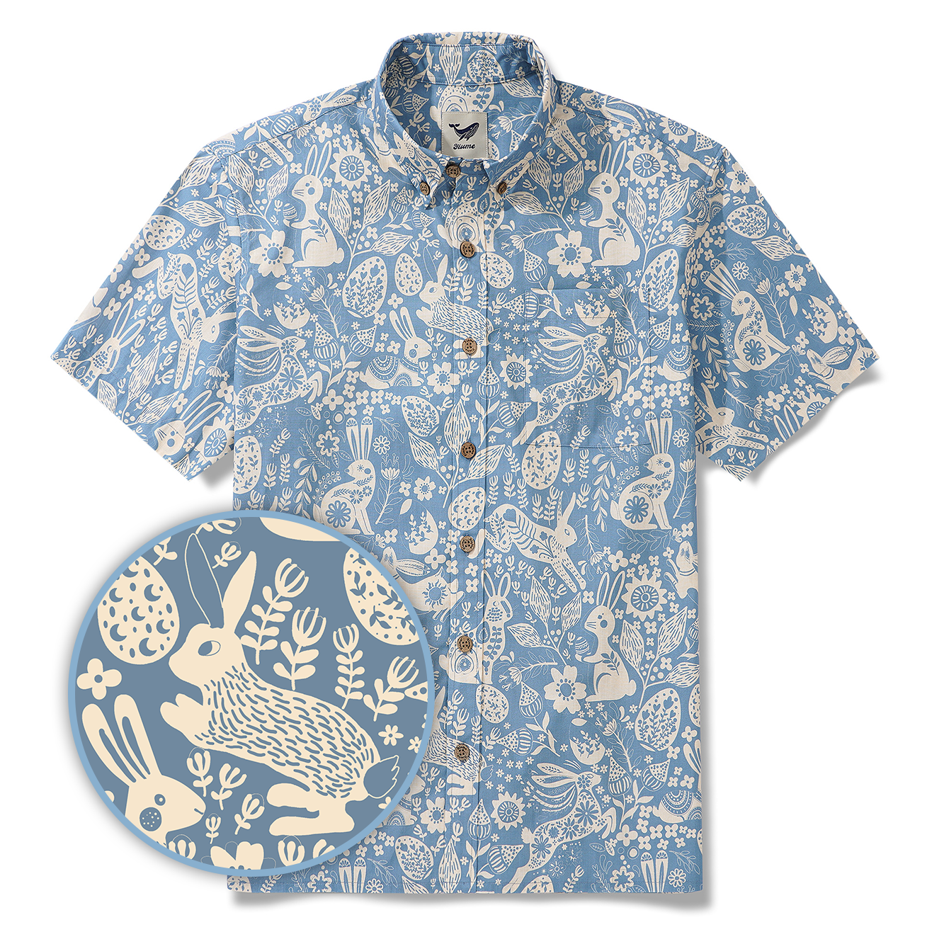 Chemise hawaïenne pour homme à manches courtes, boutonnière, 100 % coton, bleue, Aloha, renaissance printanière.