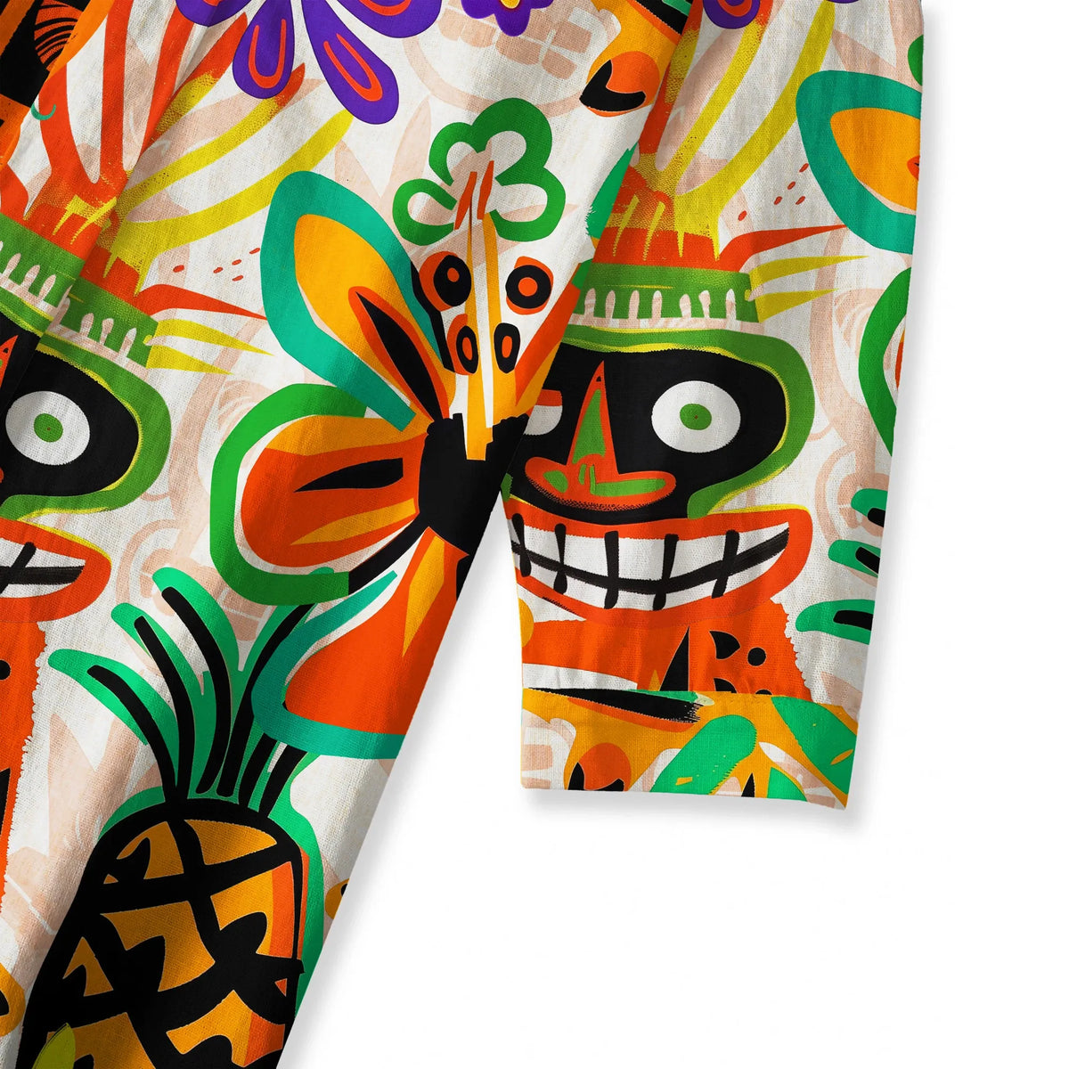 Yiume Tiki Totem Women's Blouse, orange, V-neck, tropical design