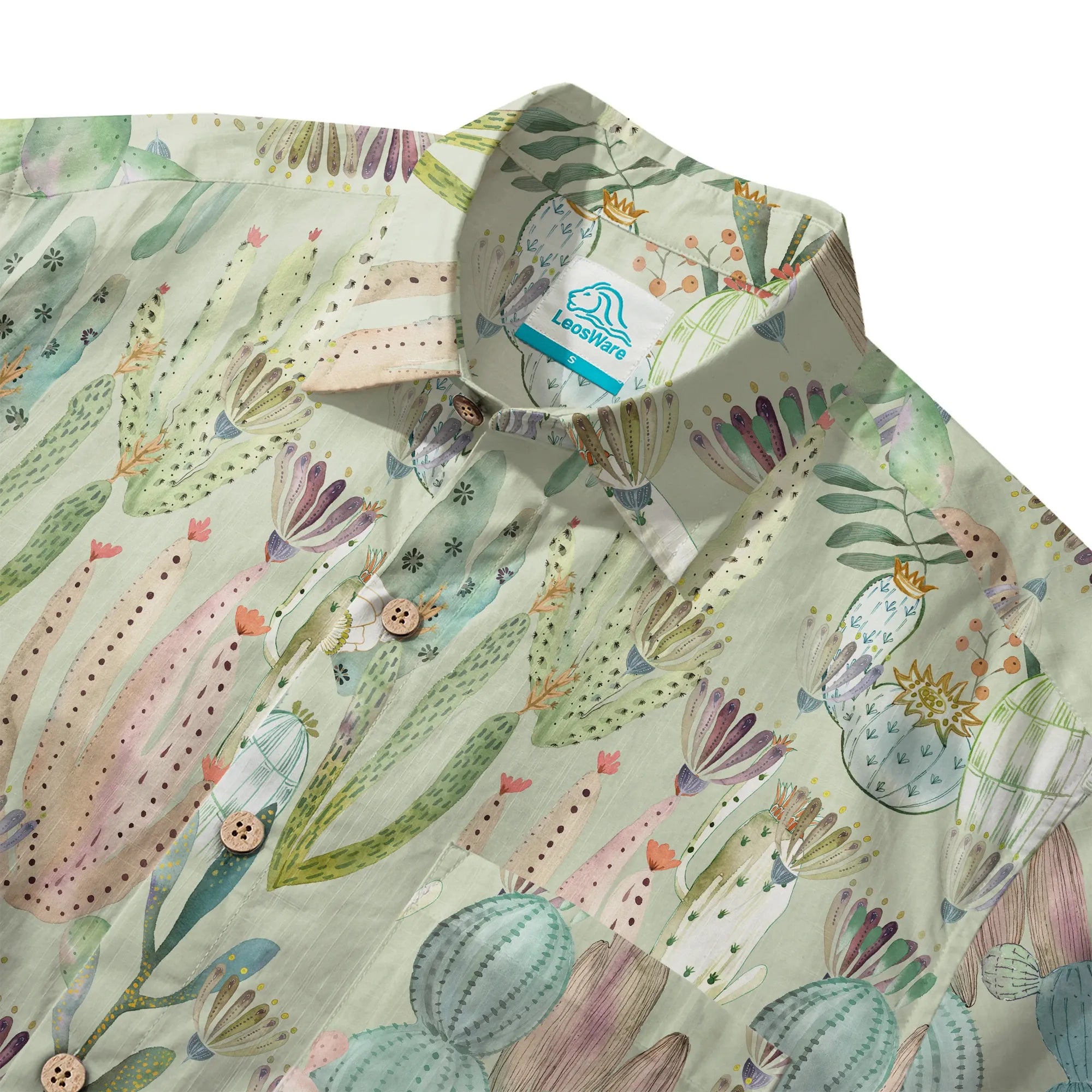 Art-inspired cactus print men's shirt, short sleeve