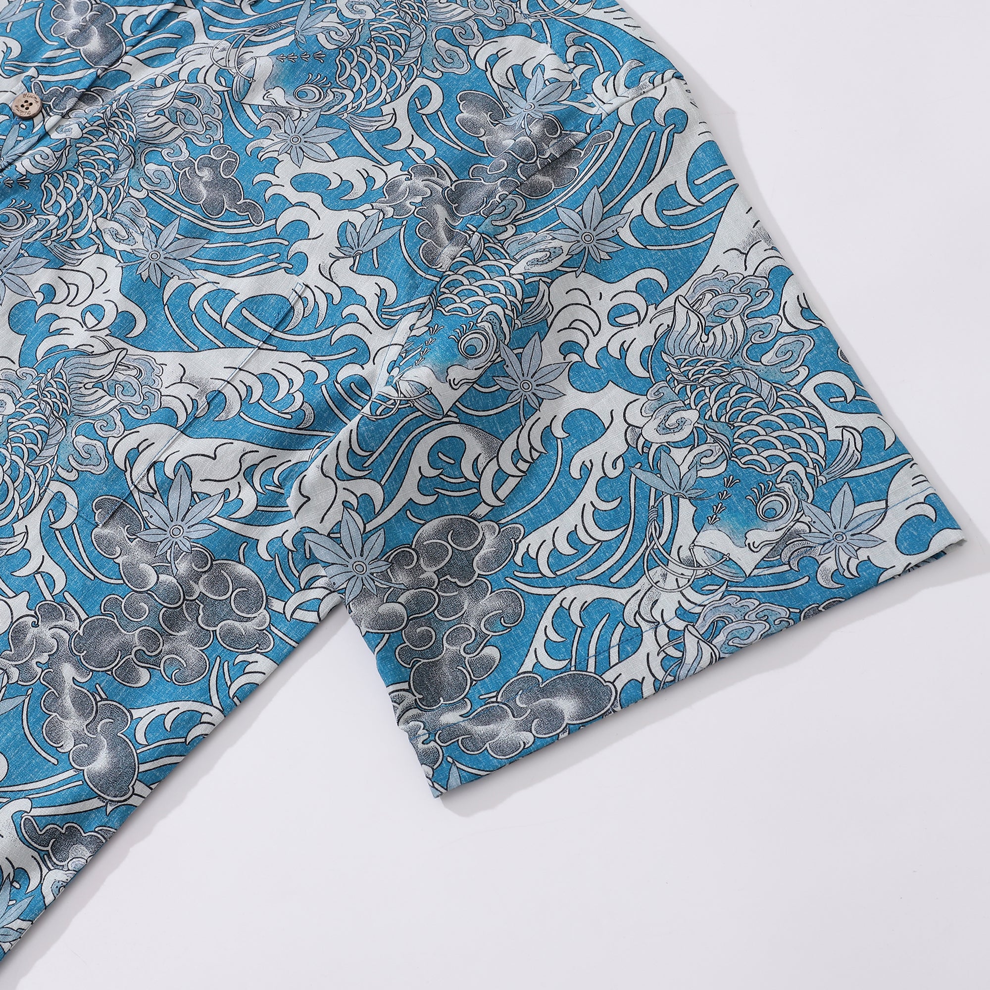 男性用ハワイアンシャツkoi波ボタンダウンシャツ半袖100％コットンシャツ