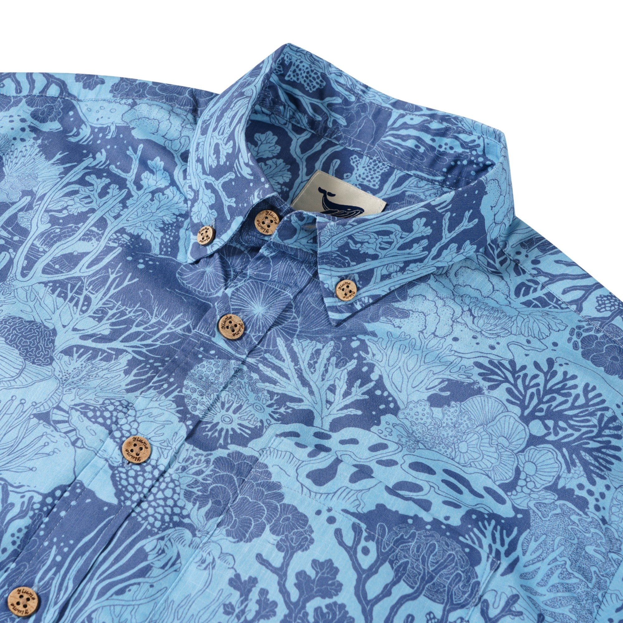 Men's Hawaiian Shirt Short Sleeve Button-down 100% Cotton Blue Aloha Undersea Coral Reef