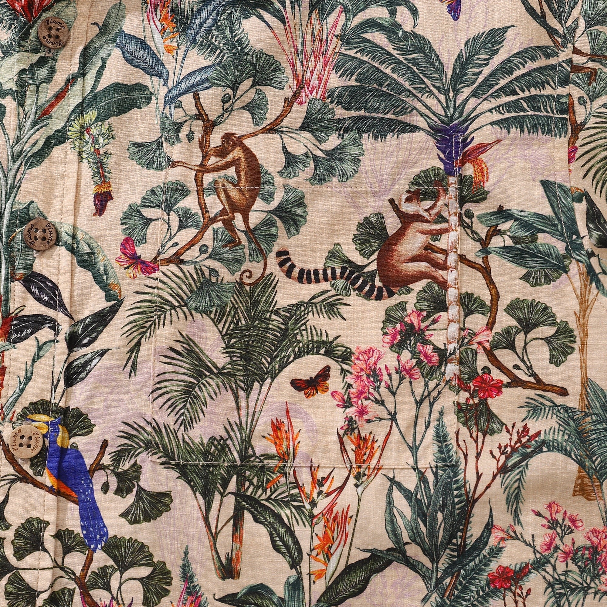 Herren Tropisches Hawaiianisches Hemd aus Baumwolle Knopfverschluss Kurzarm Aloha Dschungel Hemd