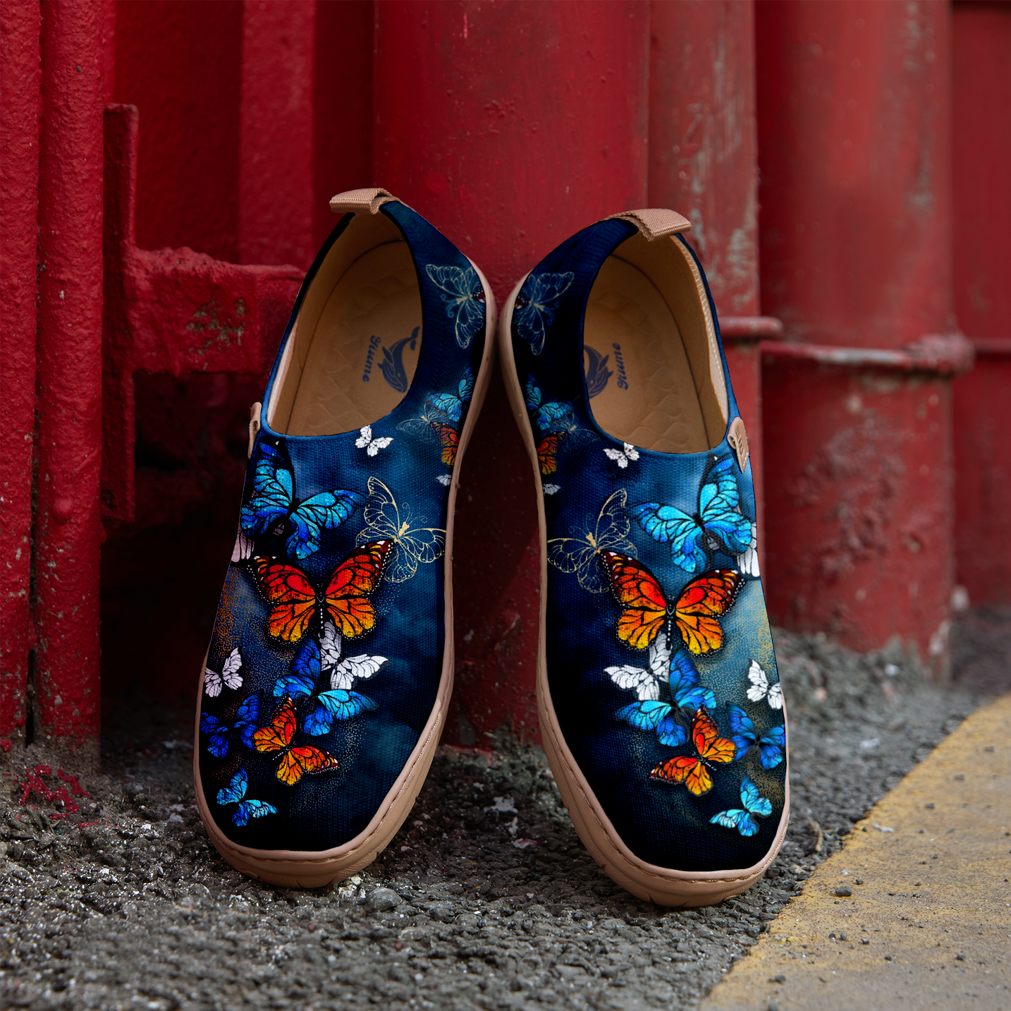 Yiume Women's Art Slip-On Shoes Comfortable Breathable Knit Casual Footwear,Blue And Black Butterfly Midnight Butterfly Heels