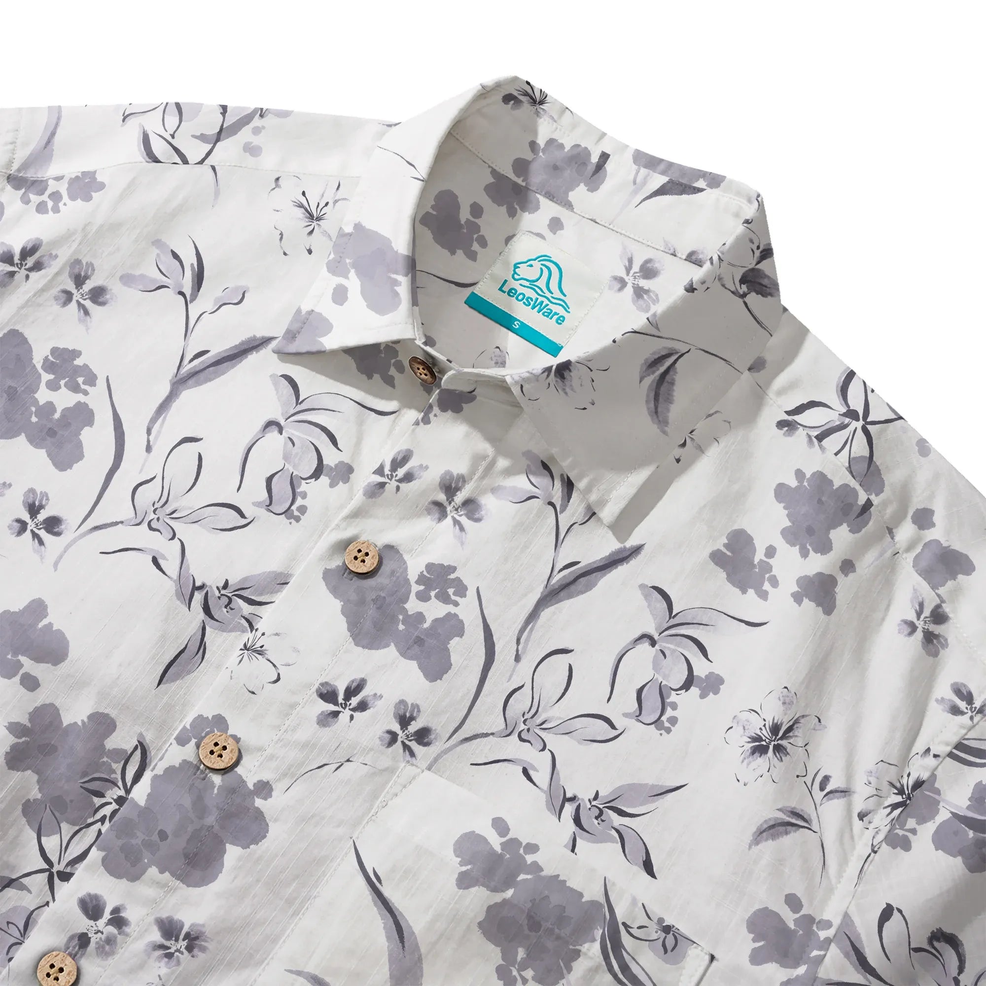 Gray floral Hawaiian shirt for men, short sleeve