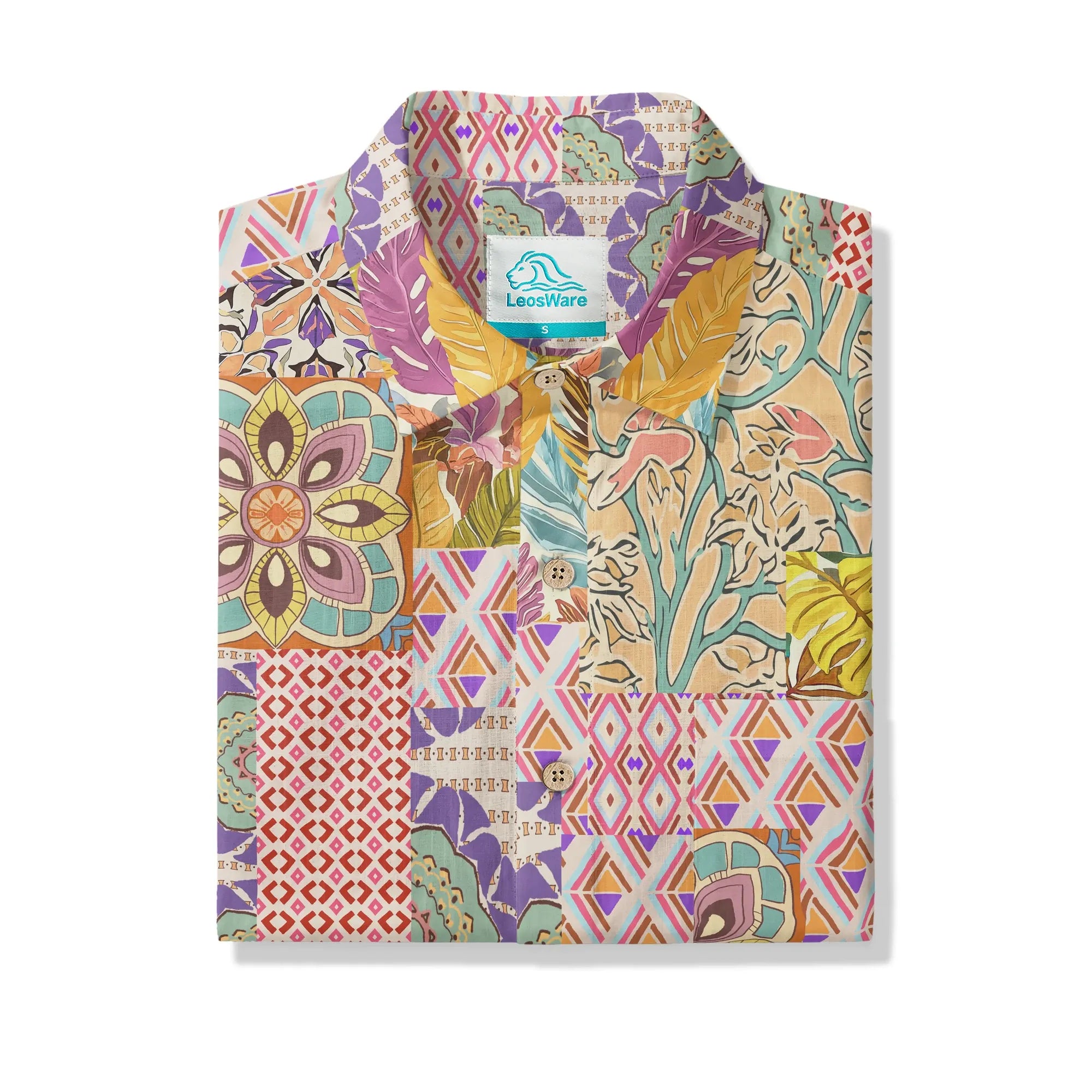 Men's Hawaiian shirt with eclectic collage design
