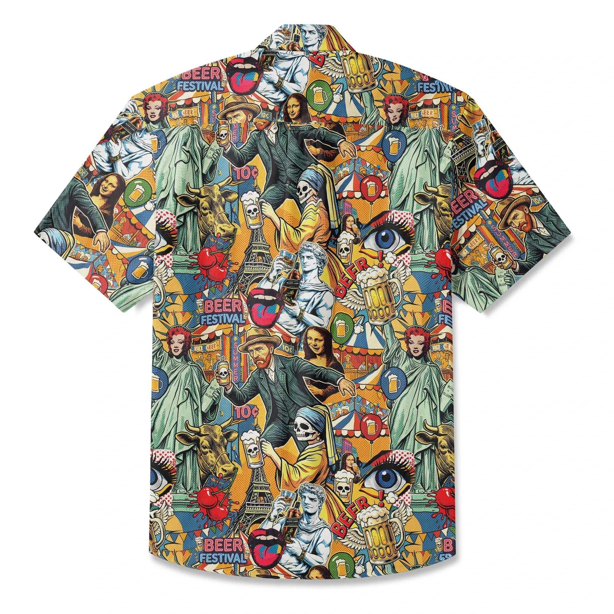 LeosWare men's Hawaiian shirt, art-inspired beer collage