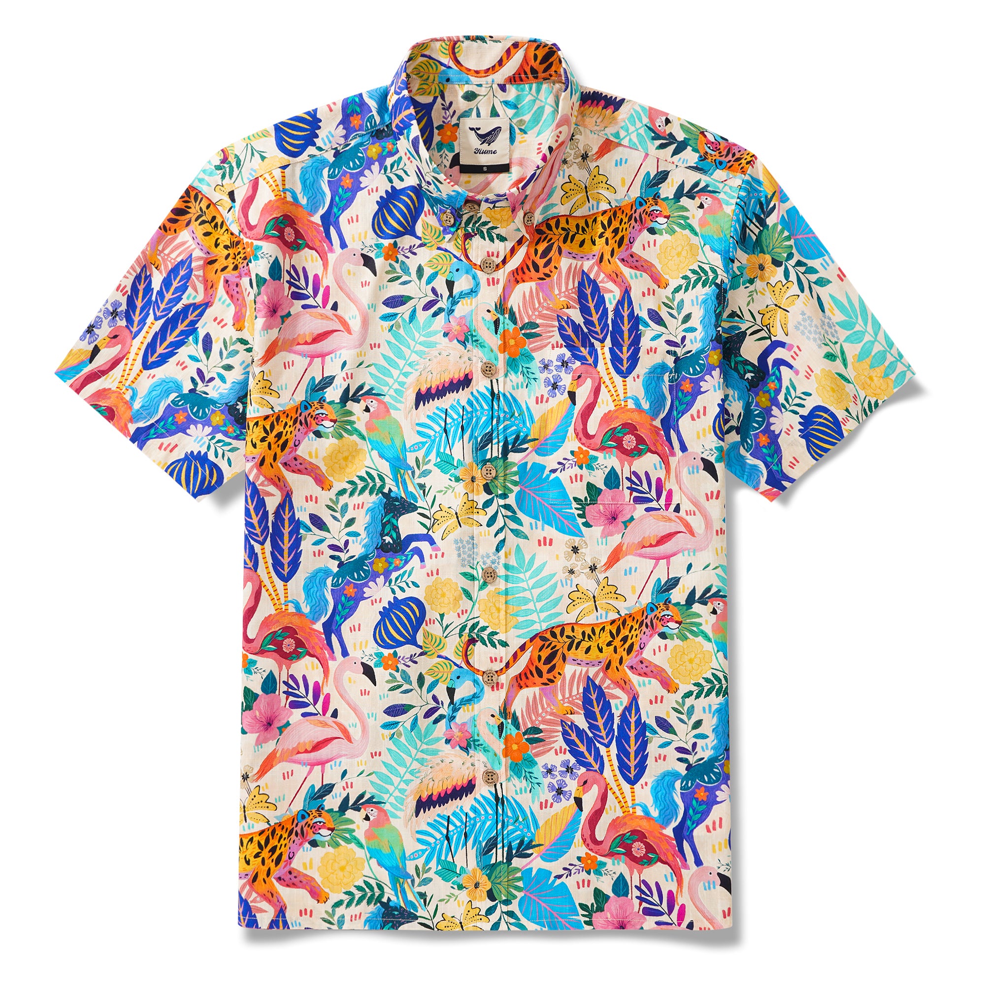 Chemise hawaïenne colorée masculine bouton à manches courtes 100% coton Aloha jungle fantaisie