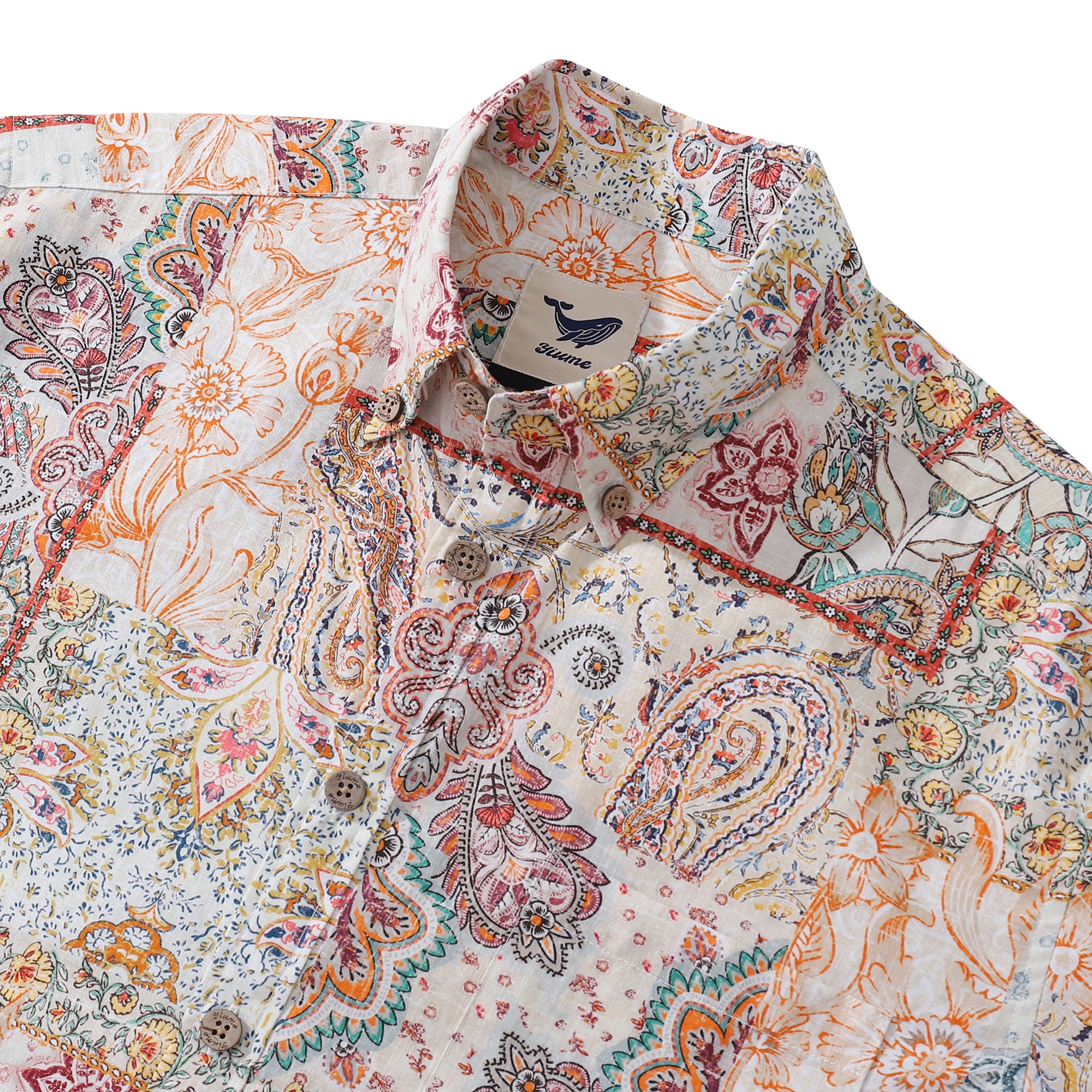 Chemise hawaïenne des années 1950 pour hommes Chemise à boutons en patchwork poétique à manches courtes 100 % coton Chemise Aloha