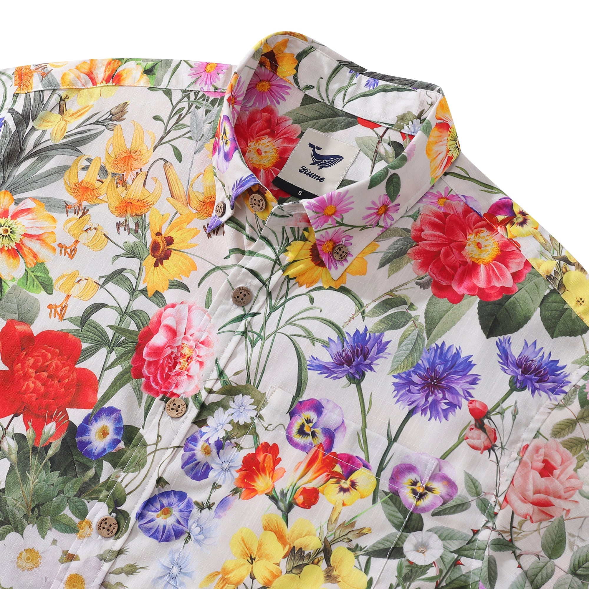 Floral Hawaiian Shirt For Men Colorful Button-down Shirt Short Sleeve 100% Cotton Shirt Sunlight Florals