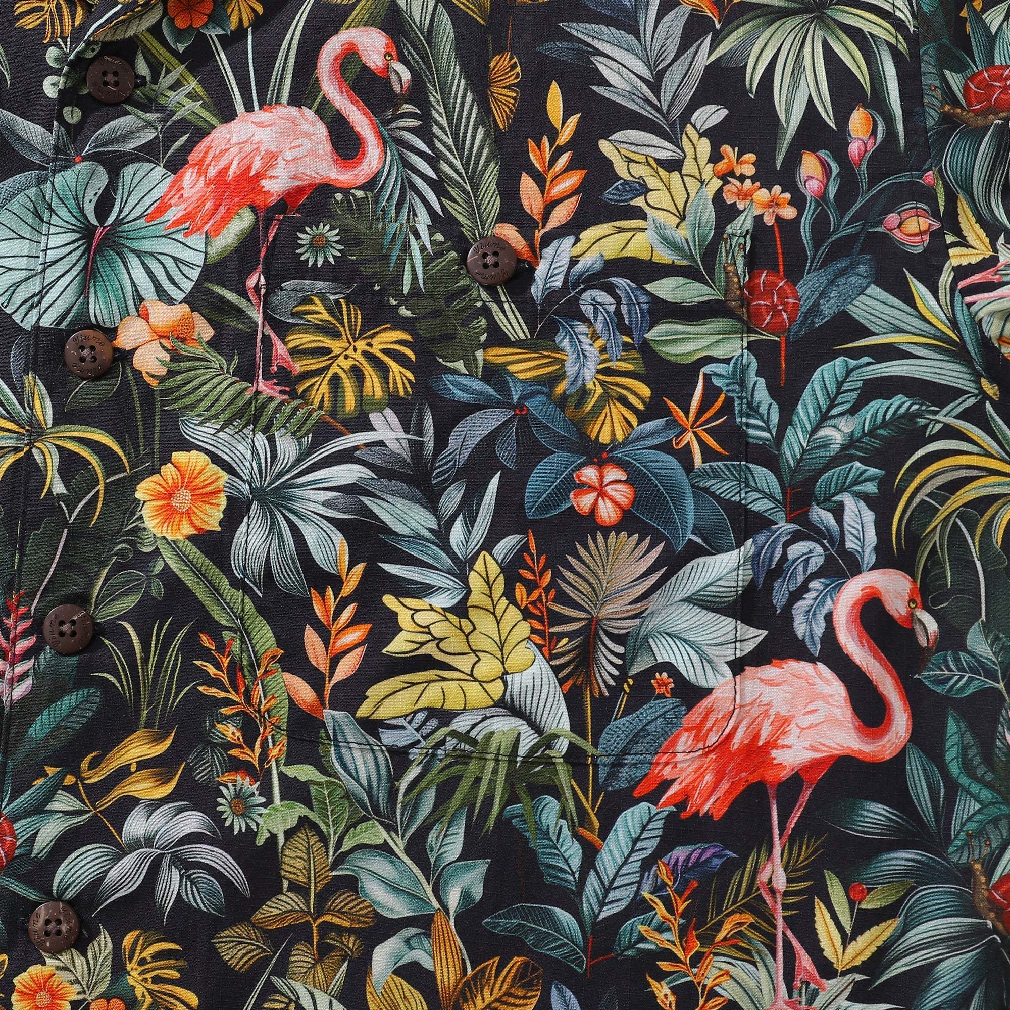 Flamingo print Hawaiian shirt, short sleeve