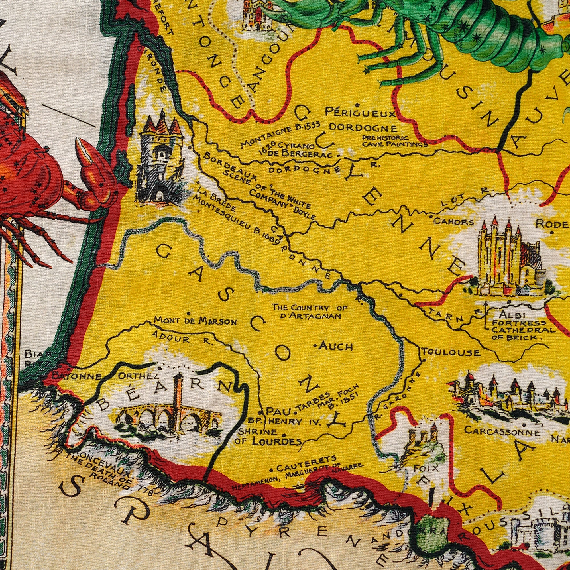 Women's Hawaiian Shirt Short Sleeve Camp Collar 100% Cotton Yellow Aloha Vintage French Map