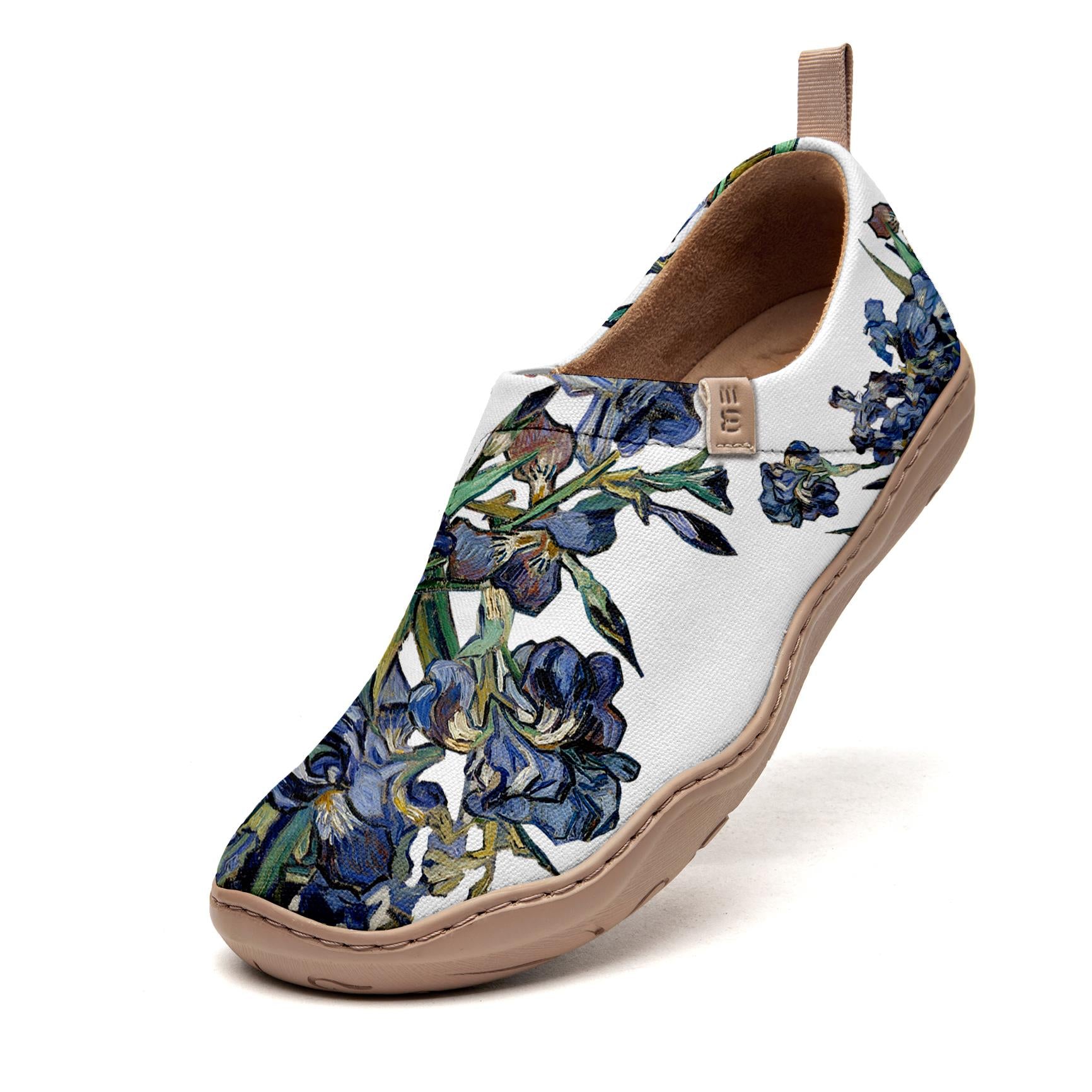 Yiume Women's Art Slip-On Casual Canvas Shoes Van Gogh's Irises Blue Painted,100% Cotton Vincent Van Gogh's Irises