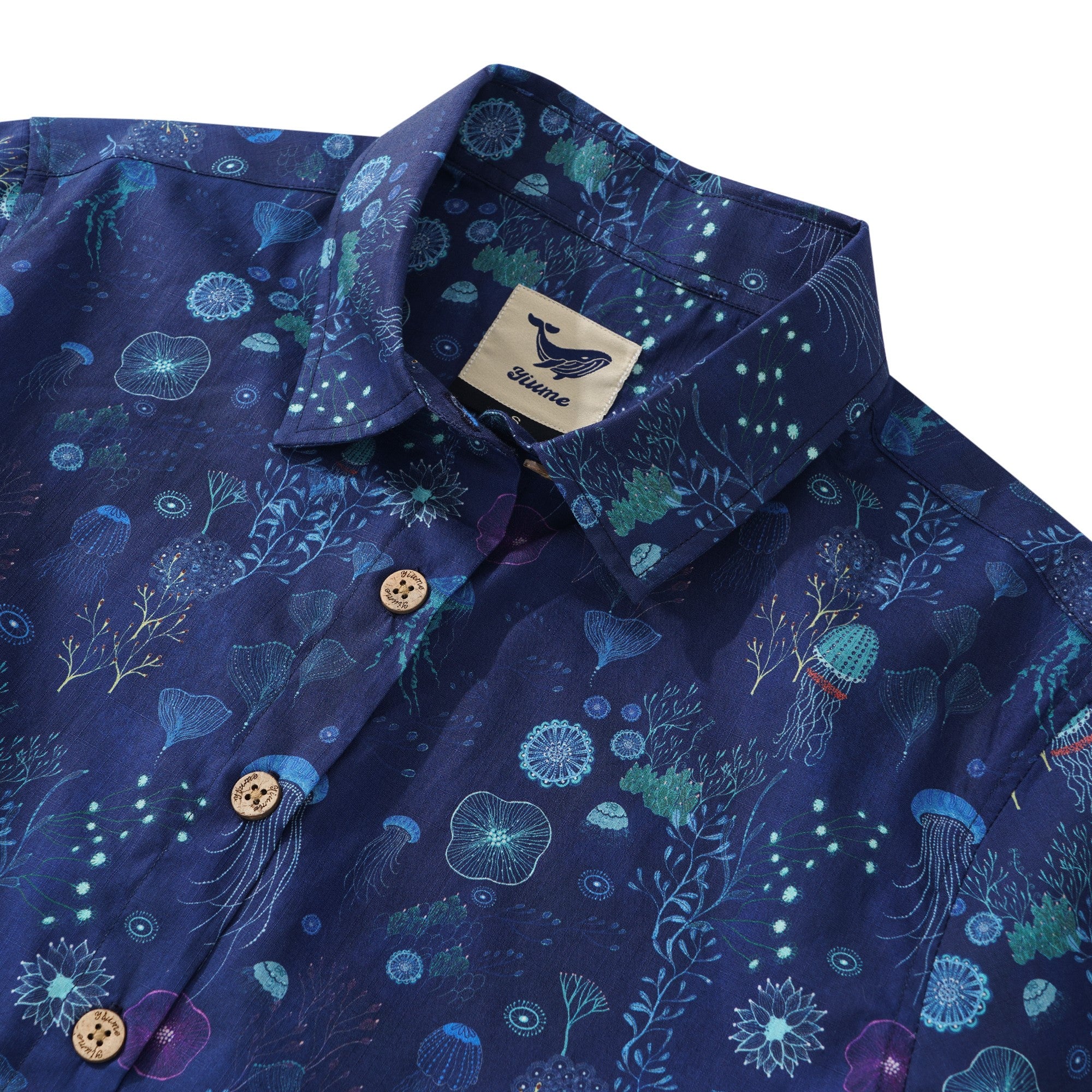 Women's Hawaiian Shirt Short Sleeve Button-up 100% Cotton Blue Aloha Save the Ocean By Catharina Edlund