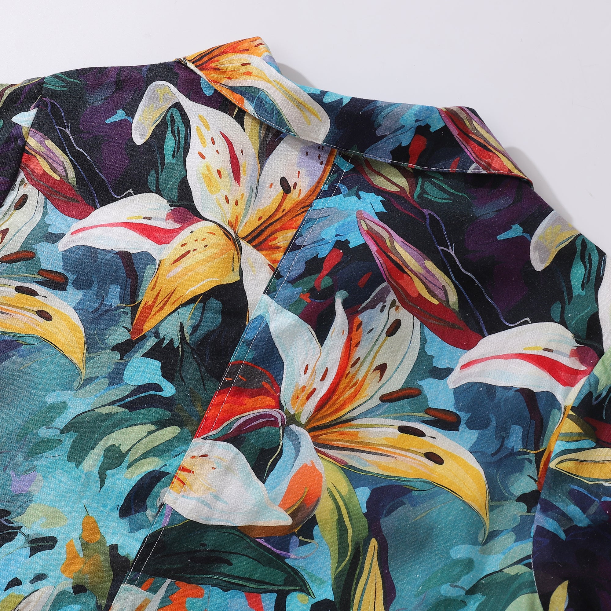 Hawaiian Dress For Women Tropical Vacation Dress Greenish Lily Flower V-Neck Dress Greenish Lily Flower Dress