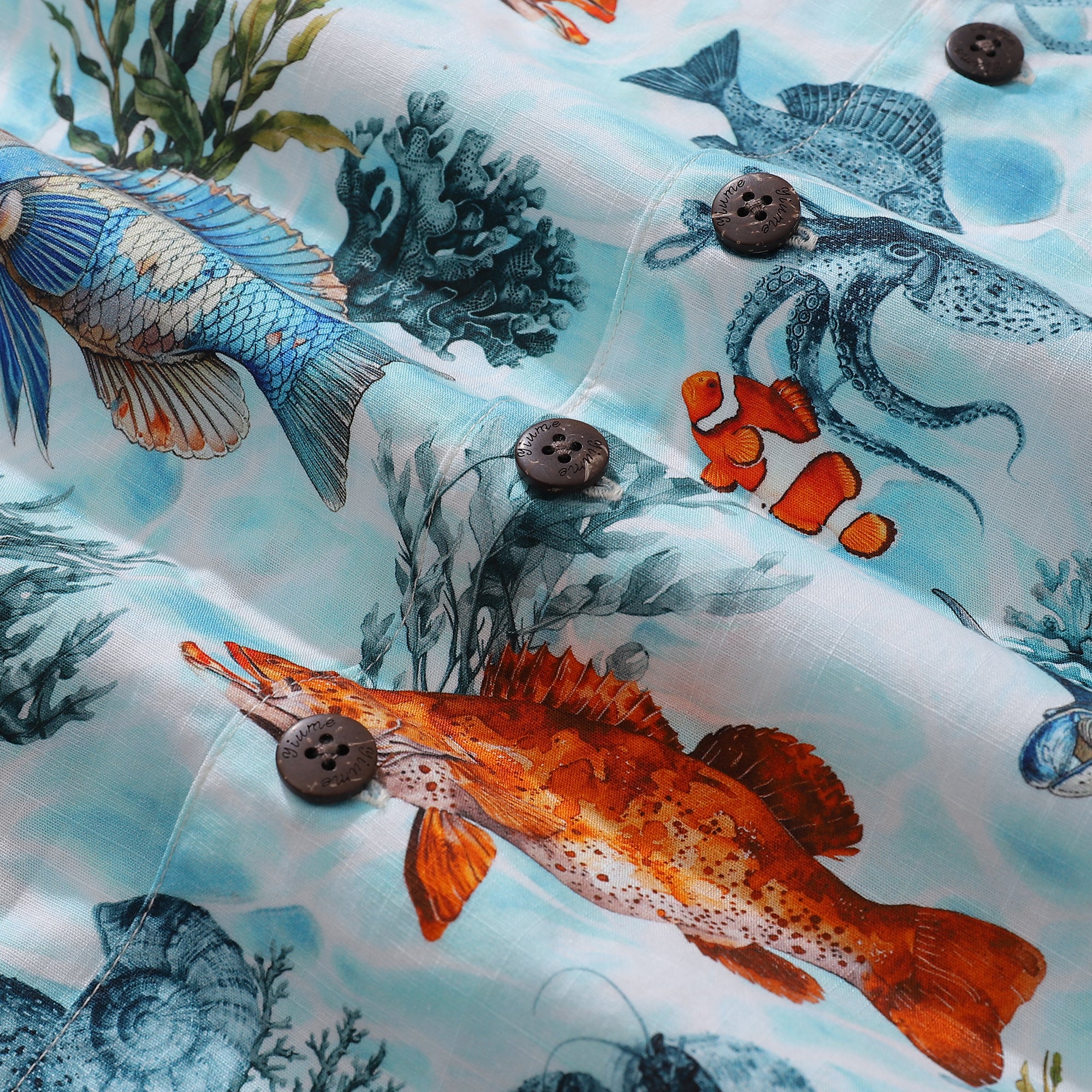 Chemise hawaïenne Bluey pour hommes, chemise à motif poisson, col camp, 100 % coton.