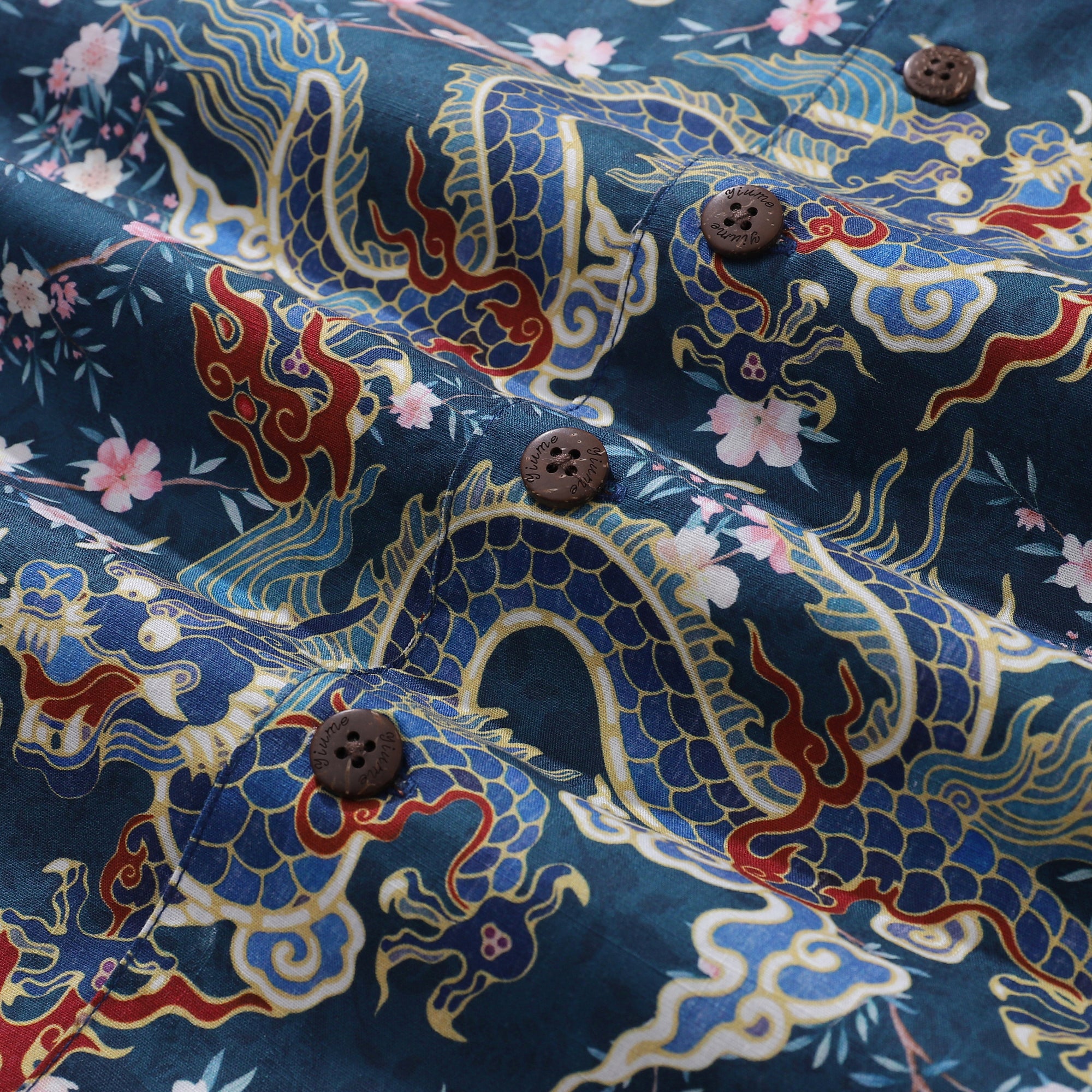 Chemise hawaïenne pour hommes Chemise dragon Imprimé floral rythme Col camp 100% coton