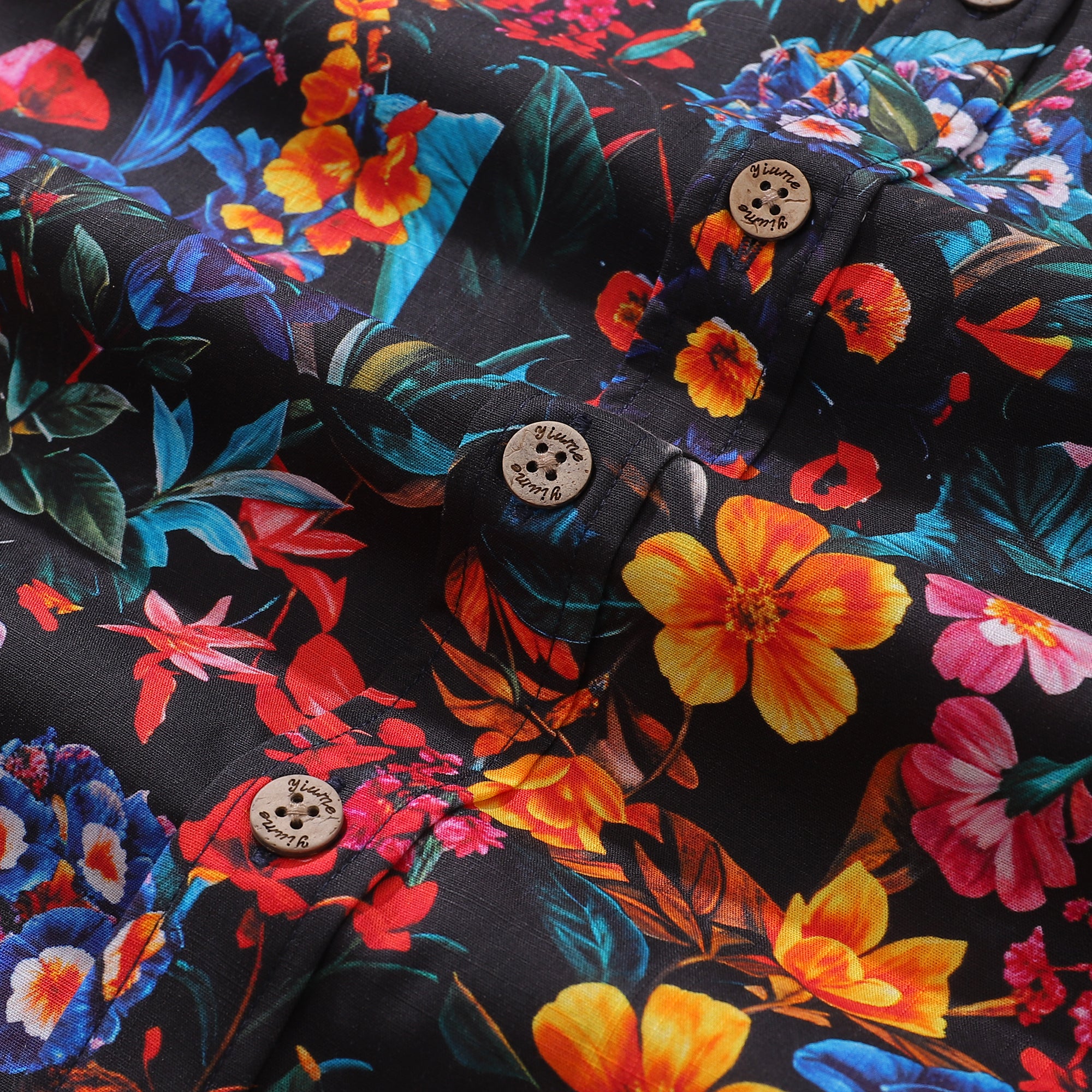 Yiume Mens Floral Hawaiian Shirt Tropical Button-down Short Sleeve 100% Cotton Shirt Colorful Garden