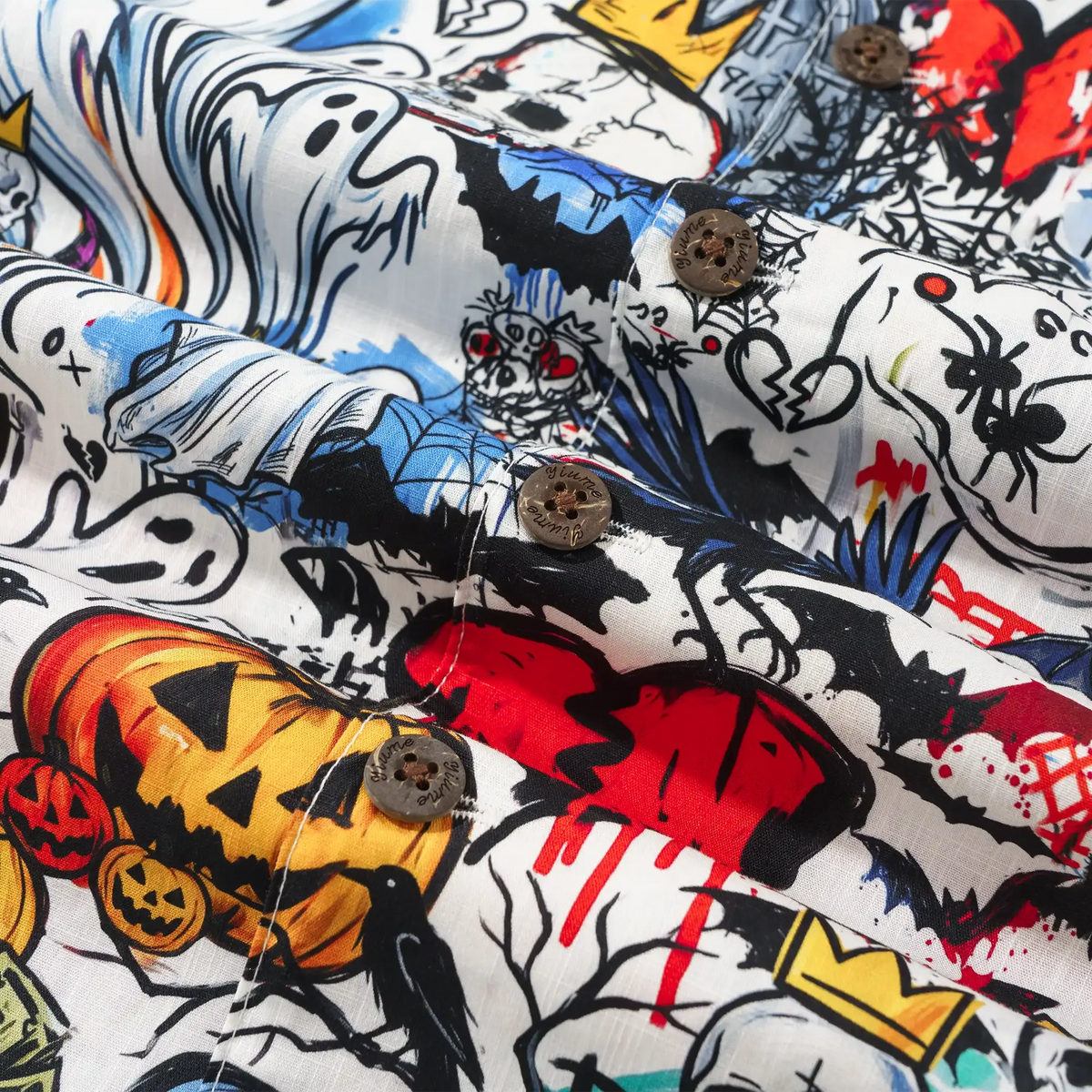 Yiume Halloween shirt, street-art style, pumpkin skulls