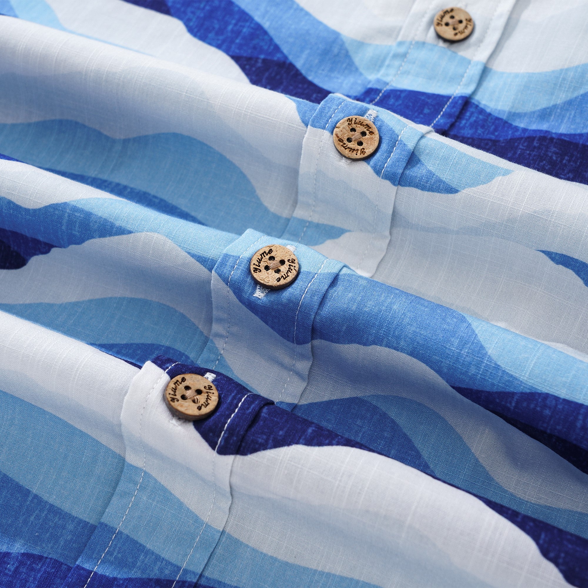 Herren-Hawaiian-Hemd Kurzärmel Button 100% Baumwollblau Aloha Mountain and Sea