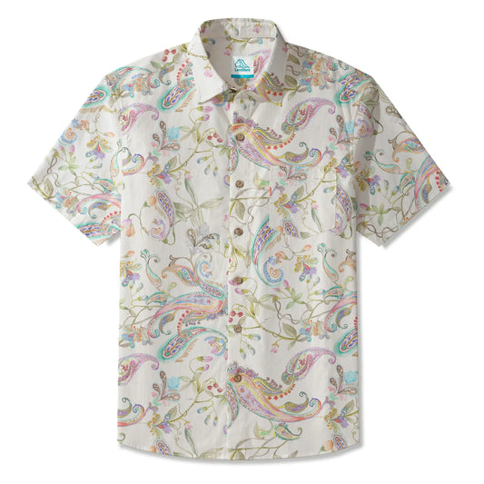 Green Aloha Fantasy Paisley Garden men's Hawaiian shirt, short sleeve