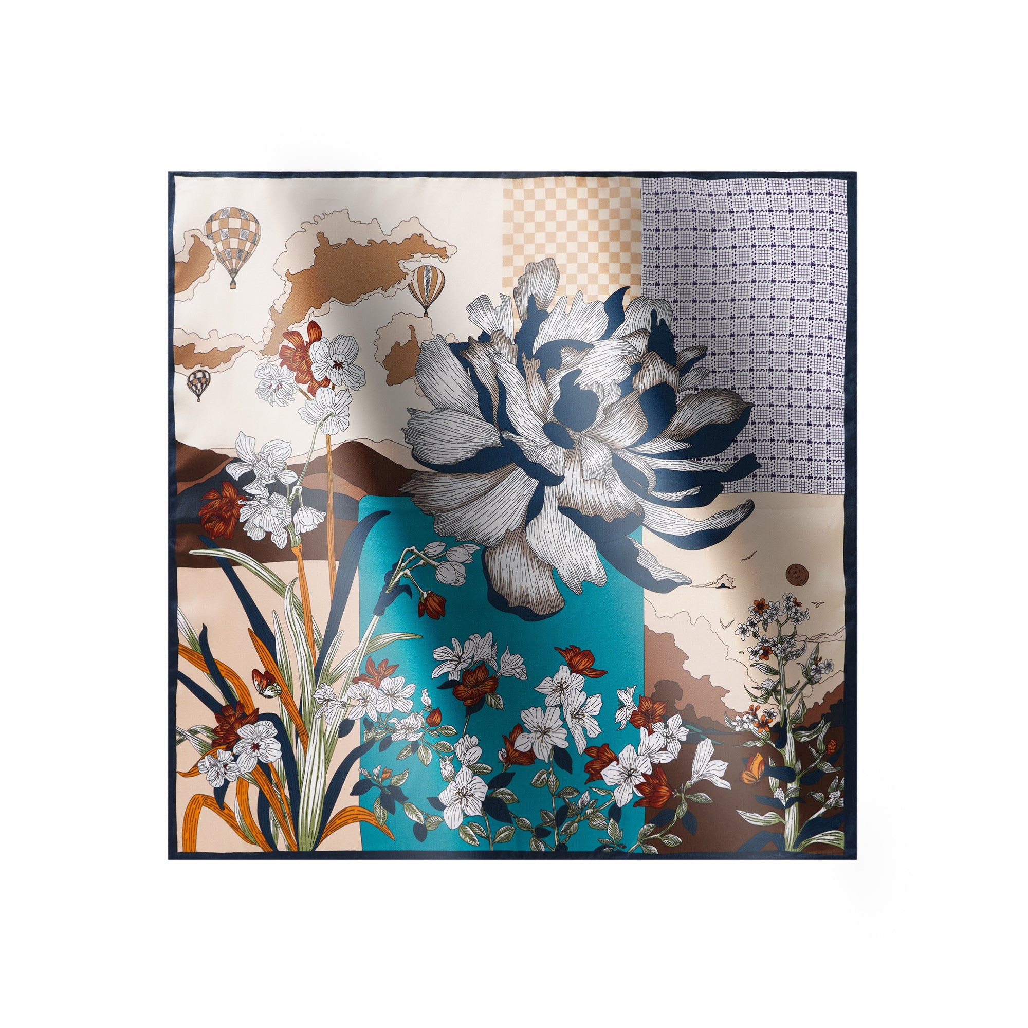 Écharpe carrée florale 100% Mulberry Silk Enchanted Voyage floral Enchanted Voyage Floral 100% Silk 53 * 53 cm