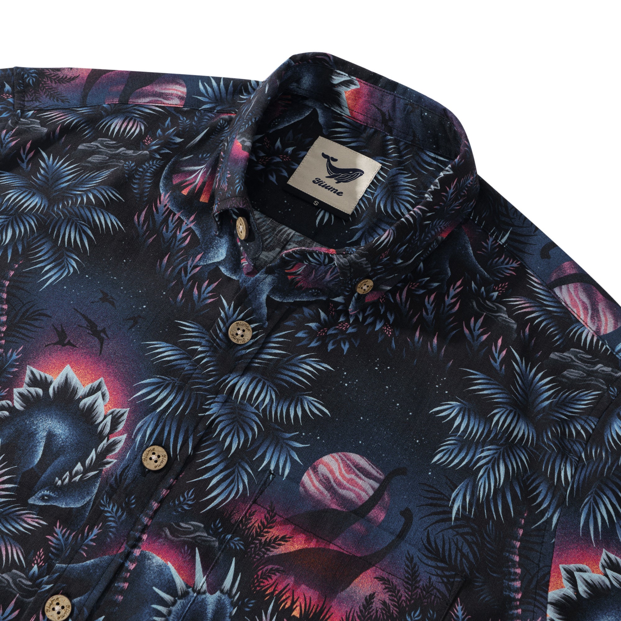 Men's Hawaiian Shirt Dinosaur Lagoon By Andrea Muller Cotton Button-down Long Sleeve Aloha Shirt