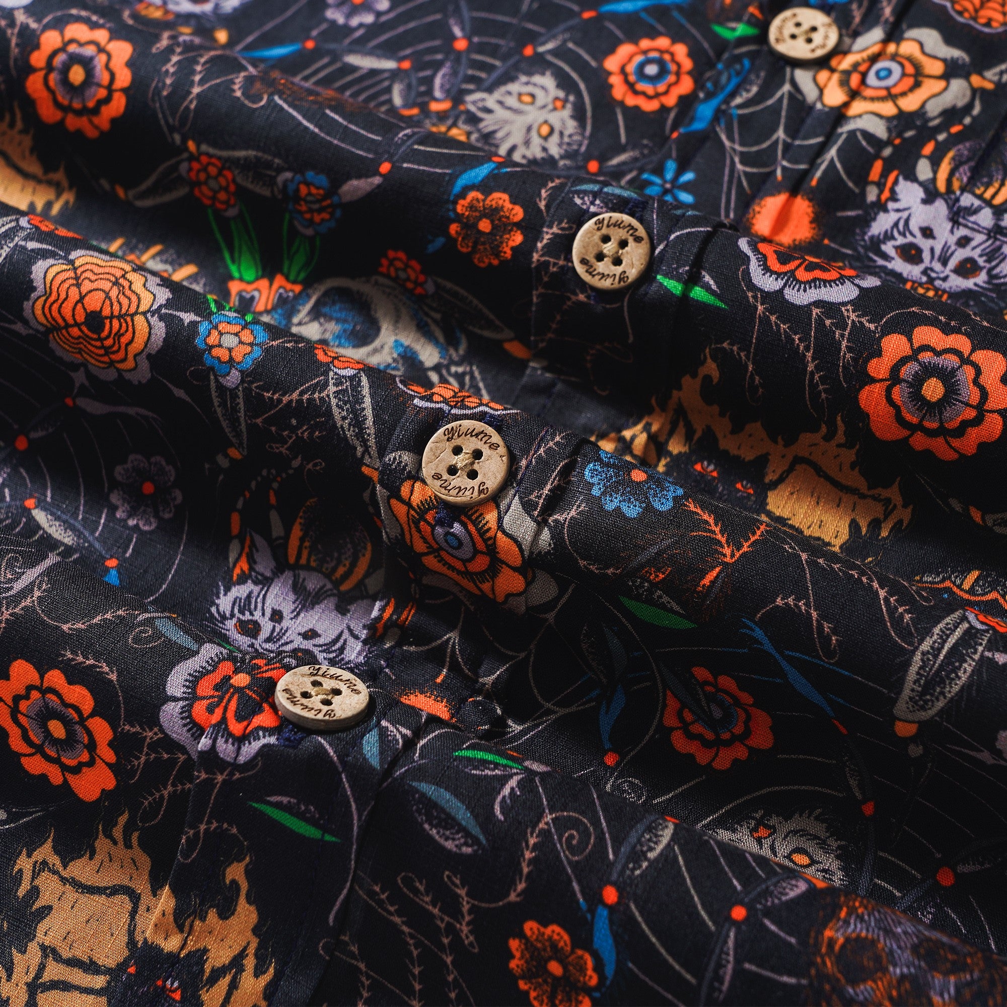 Men's Hawaiian Shirt Short Sleeve Button-down 100% Cotton Black Aloha Spider Cat